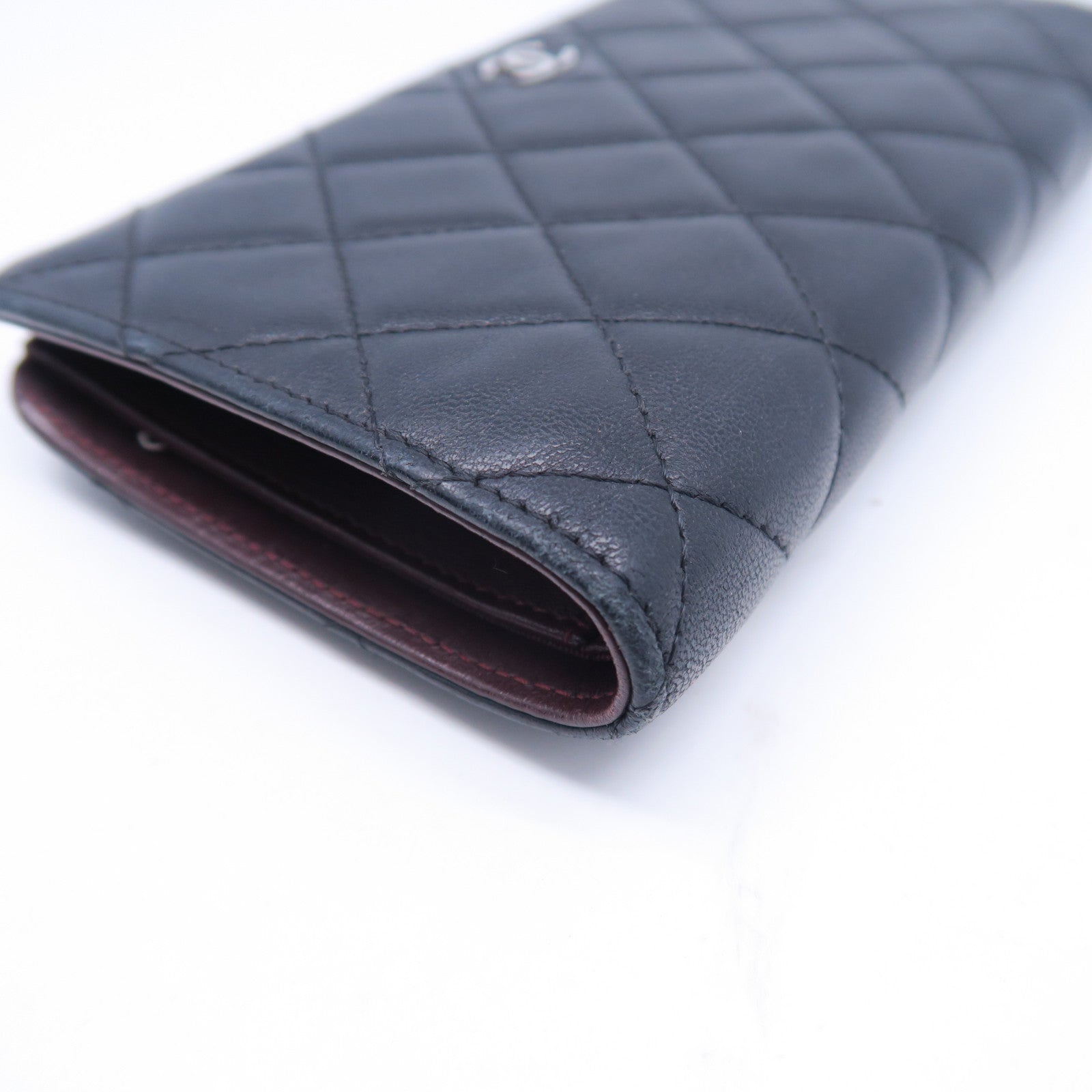 CHANEL **【激減優惠】菱格羊皮皮革Wallet銀扣長錢包黑色