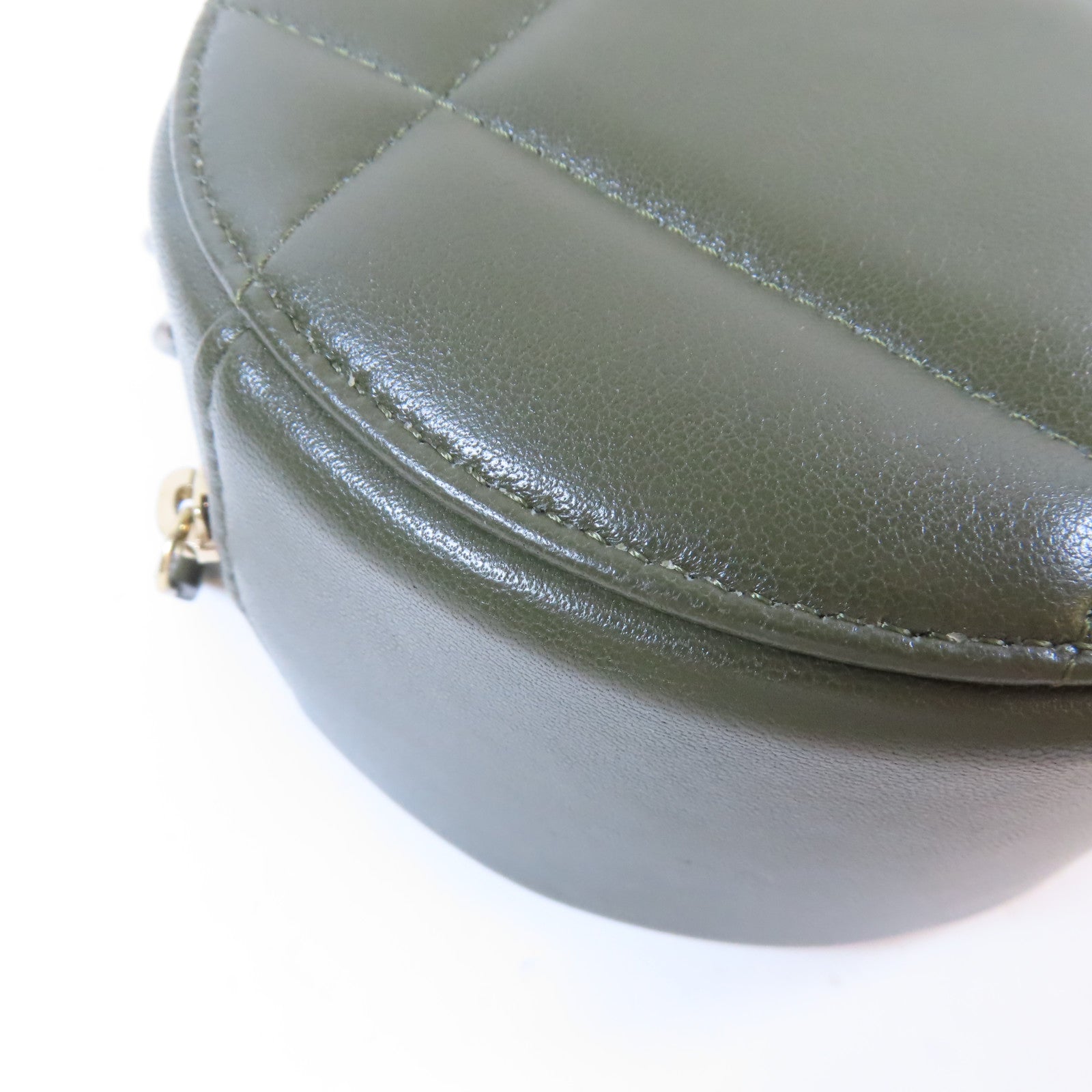 CHANEL 【激減優惠】菱格羊皮皮革Round Clutch 19金/銀扣鏈帶手挽肩背兩用袋綠色