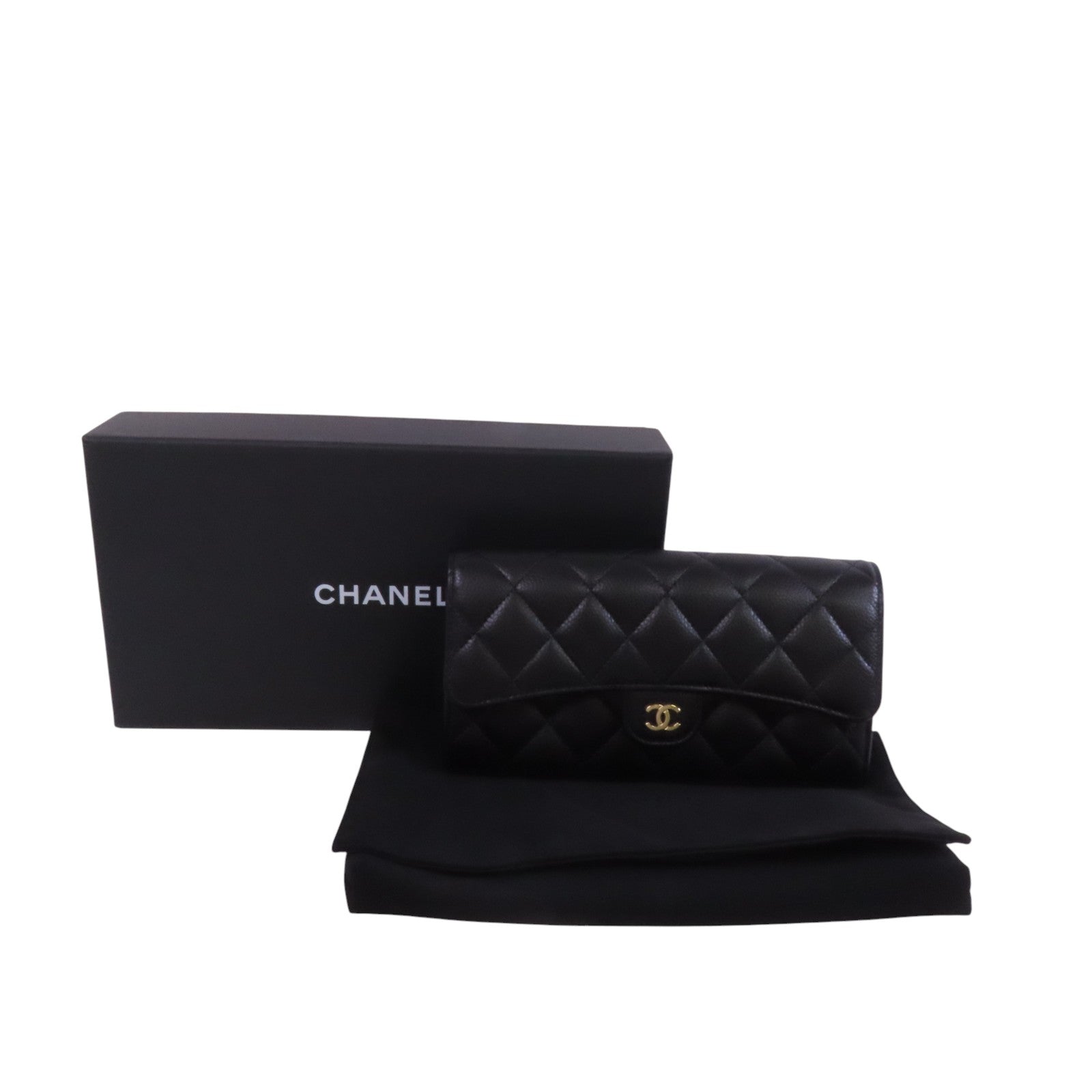 CHANEL 牛皮皮革Long Wallet金扣長錢包