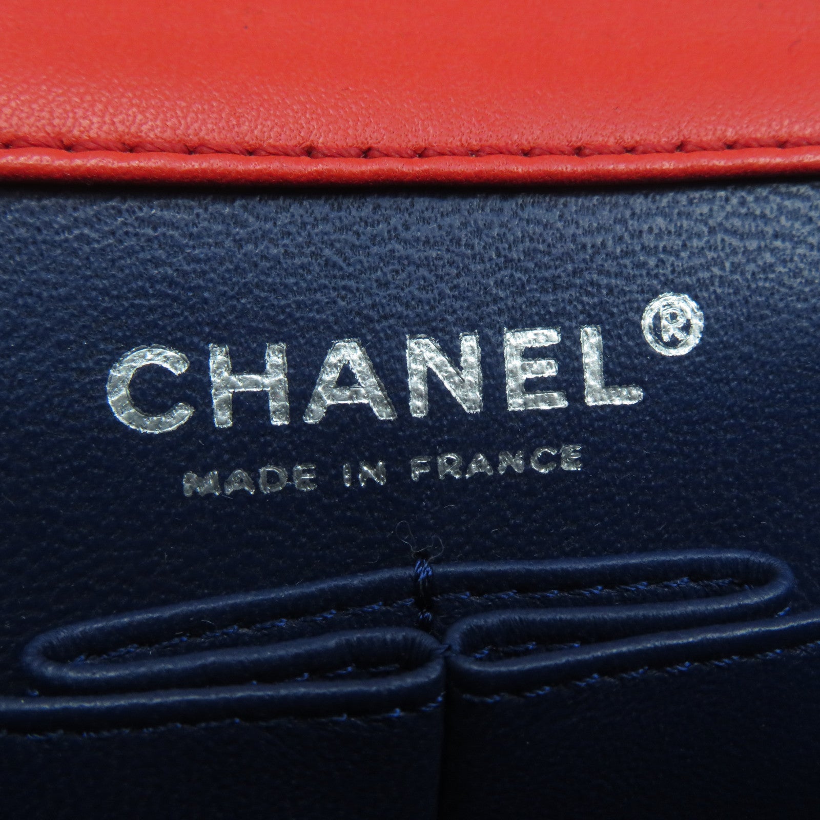 CHANEL **【激減優惠】菱格牛皮皮革Mini 20cm銀扣鏈帶肩背袋藍色/白色/紅色