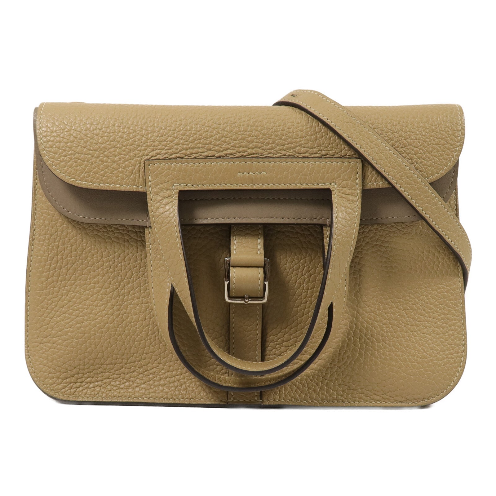 HERMES Clemence/Swift皮革Halzan 25手挽肩背兩用袋Trench/Etoupe