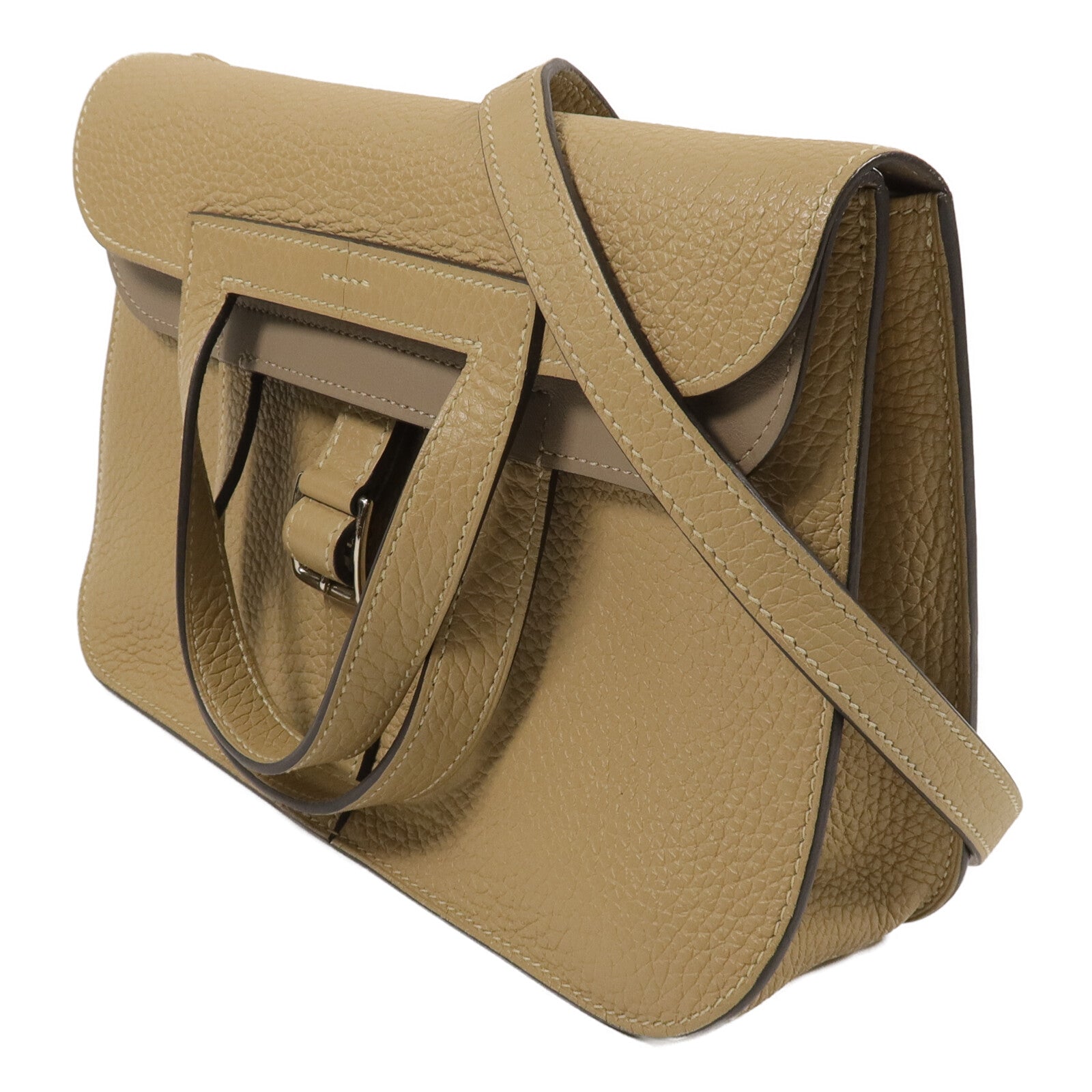 HERMES Clemence/Swift皮革Halzan 25手挽肩背兩用袋Trench/Etoupe