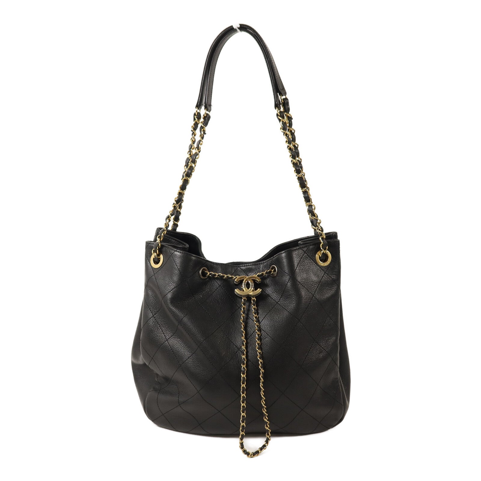 CHANEL 牛皮皮革Bucket Bag鏈帶肩背袋