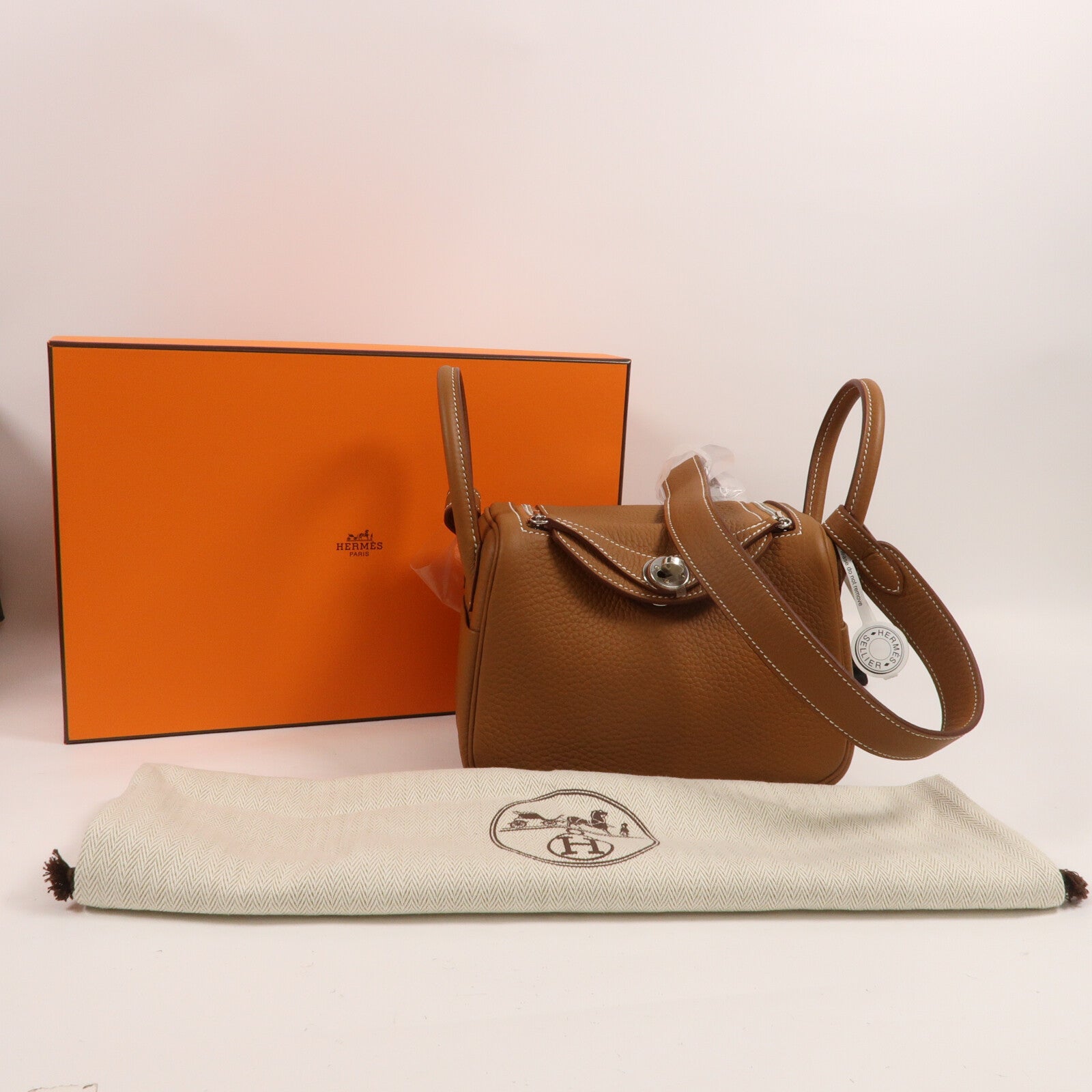 HERMES Clemence皮革Mini Lindy手挽肩背兩用袋Gold