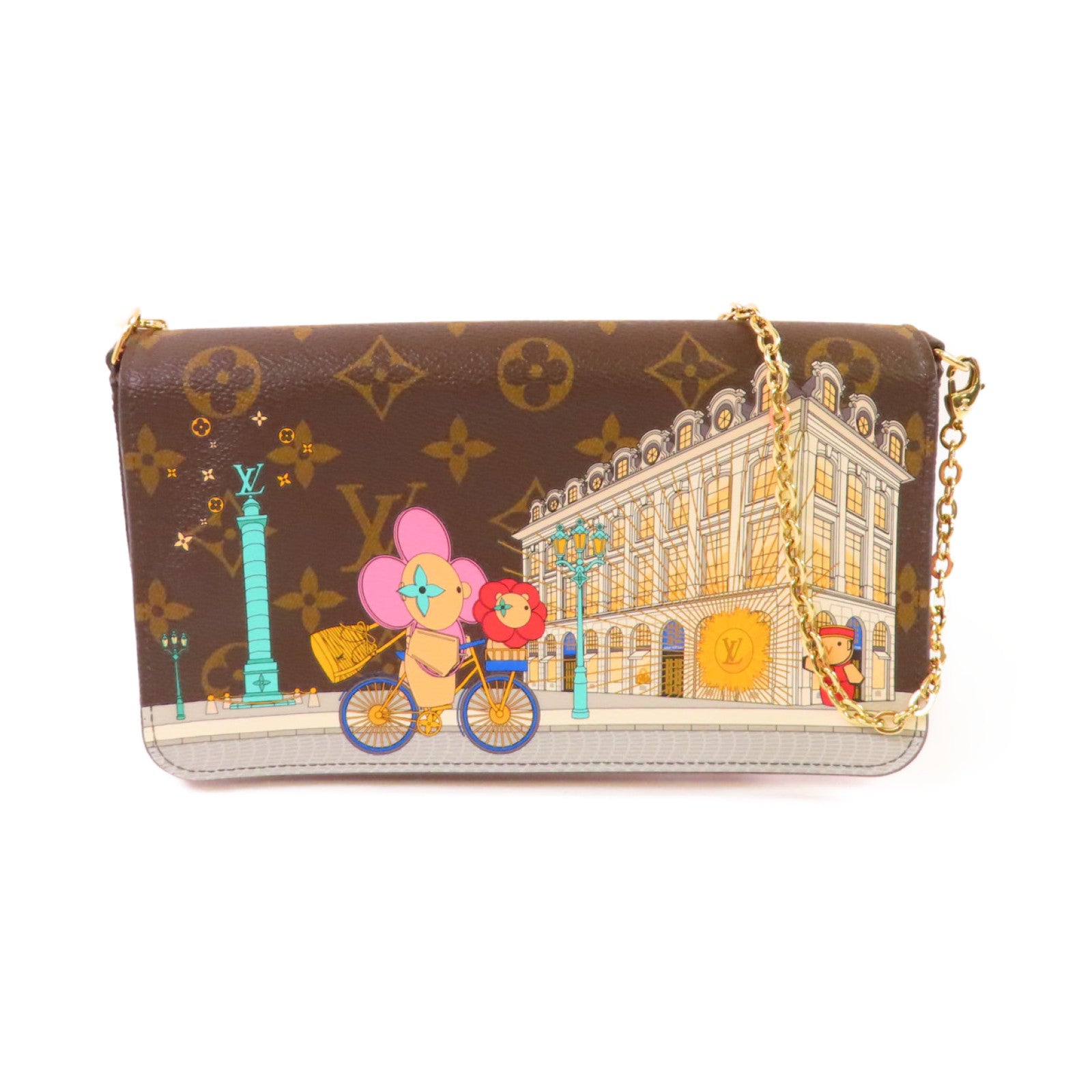 LOUIS VUITTON Monogram Felicie Pochette Shoulder Bag金扣鏈帶肩背袋啡色