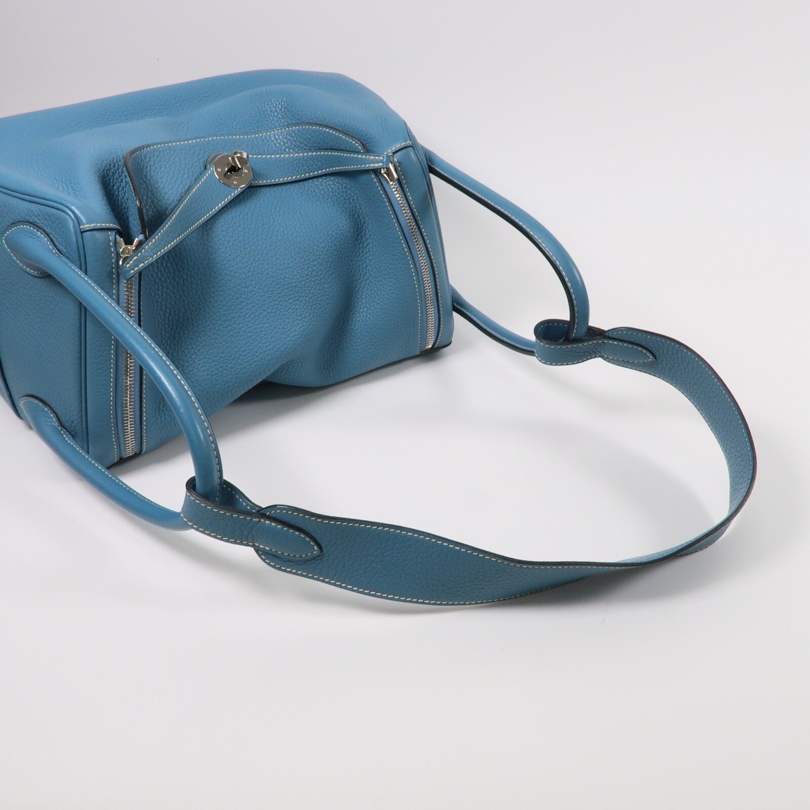 HERMES Clemence皮革Lindy 34手挽肩背兩用袋Bleu Jean