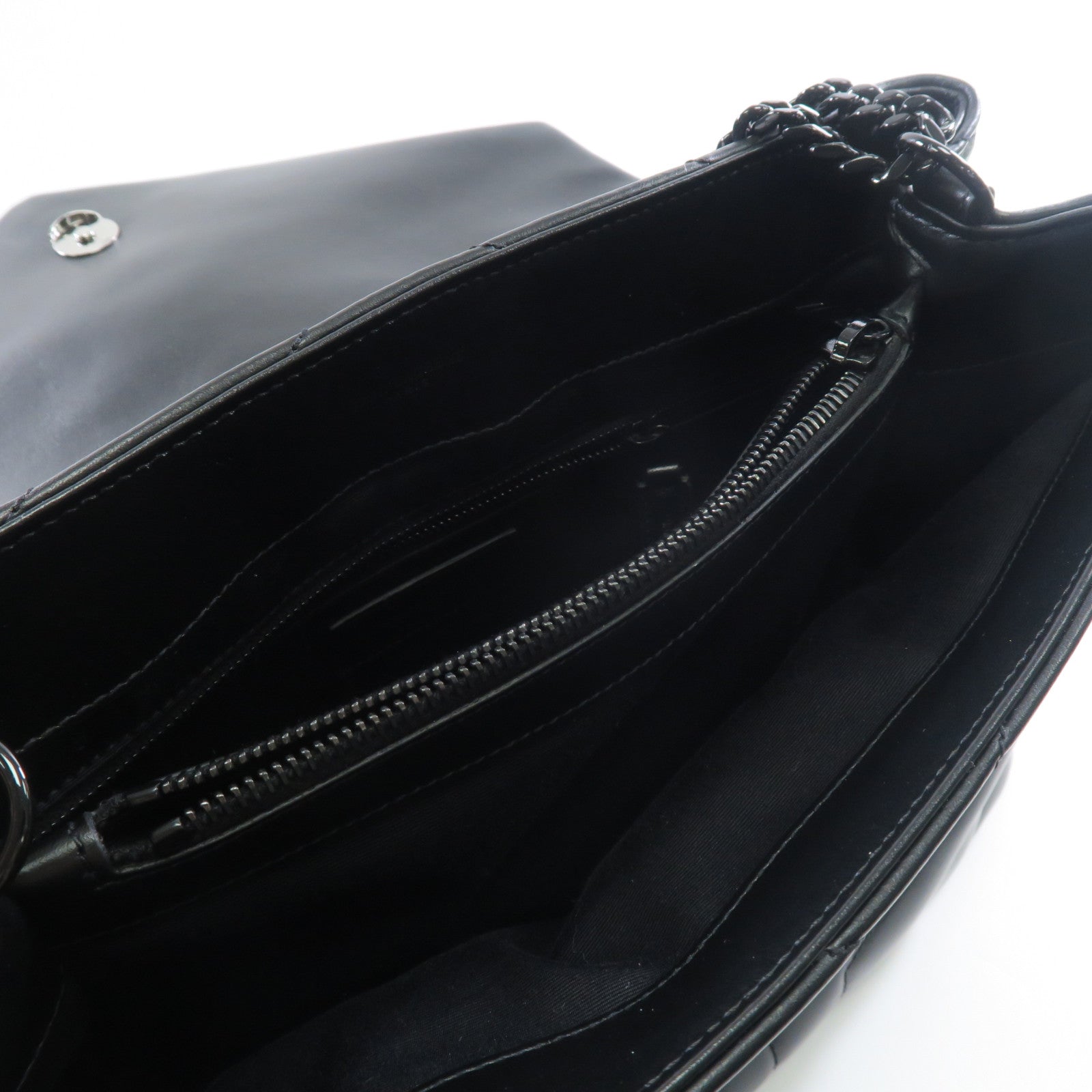SAINT LAURENT 牛皮皮革LouLou MM黑扣/銀扣鏈帶肩背袋黑色