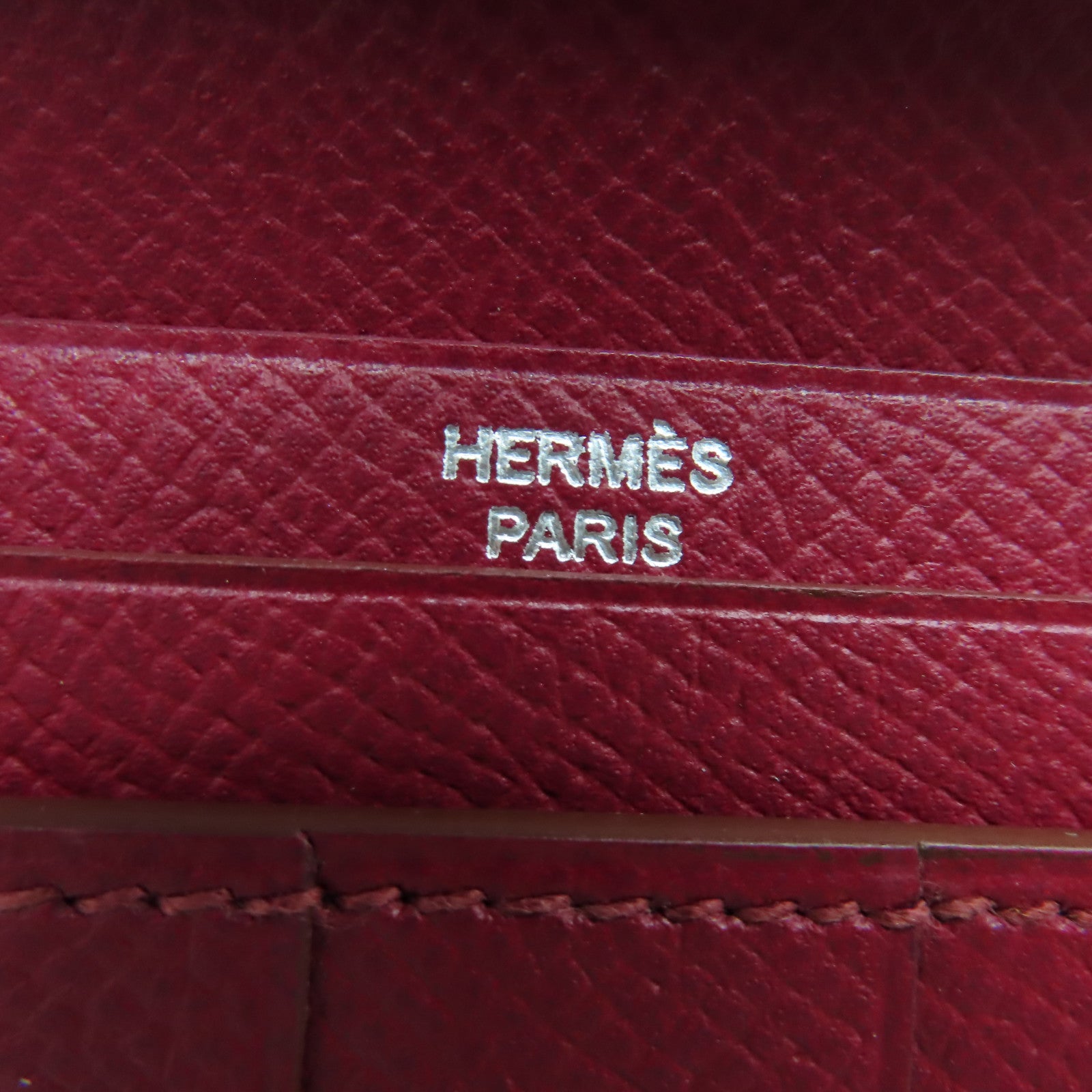 HERMES 【清倉大減價】Epsom皮革Bearn bi-fold銀扣長錢包Rouge紅色