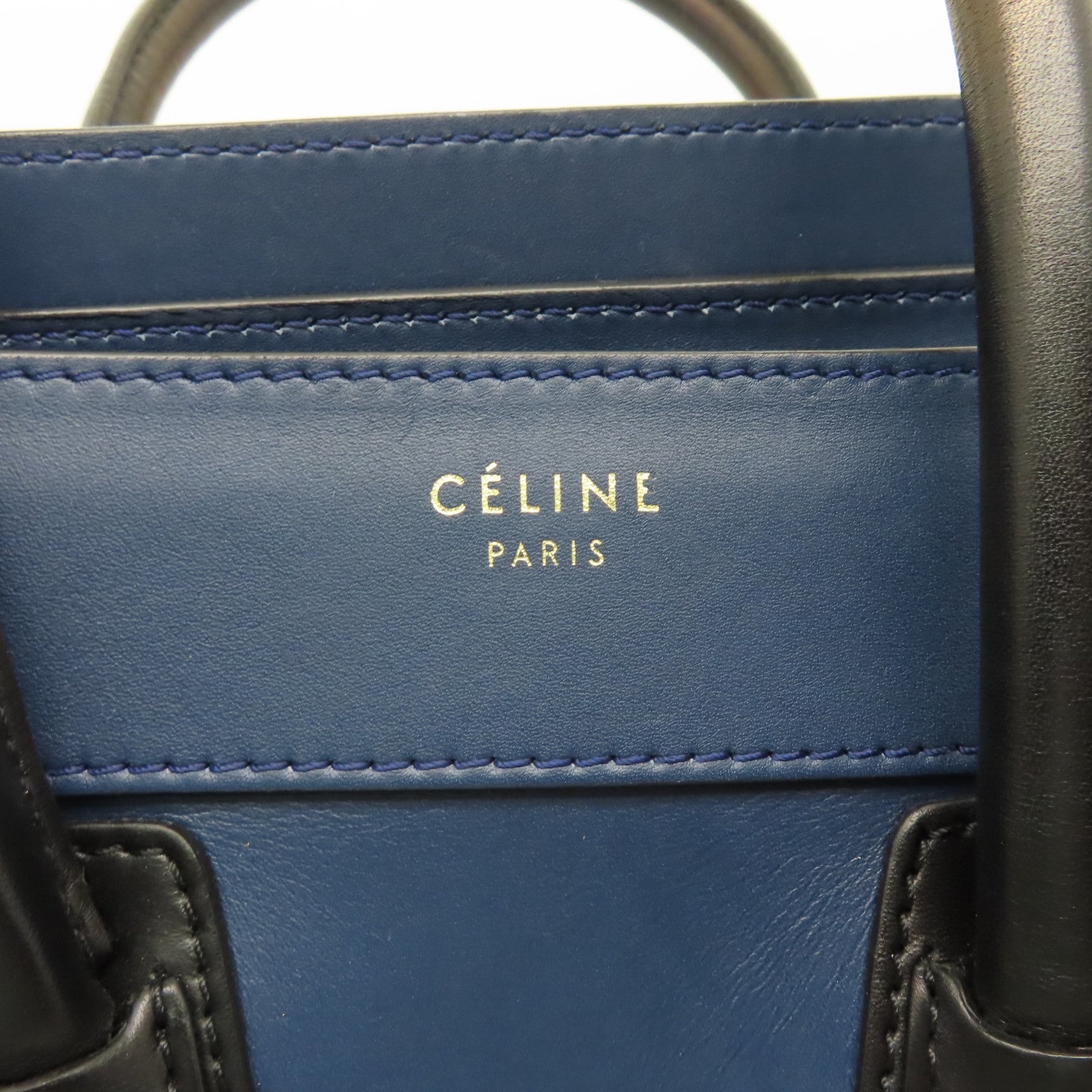 CELINE 【清倉大減價】牛皮皮革Micro Luggage金扣手挽袋藍色/黑色