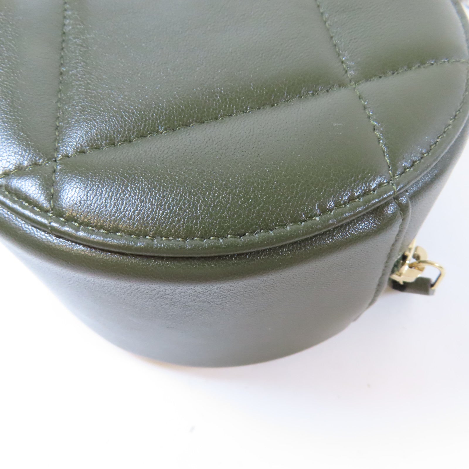 CHANEL 【激減優惠】菱格羊皮皮革Round Clutch 19金/銀扣鏈帶手挽肩背兩用袋綠色