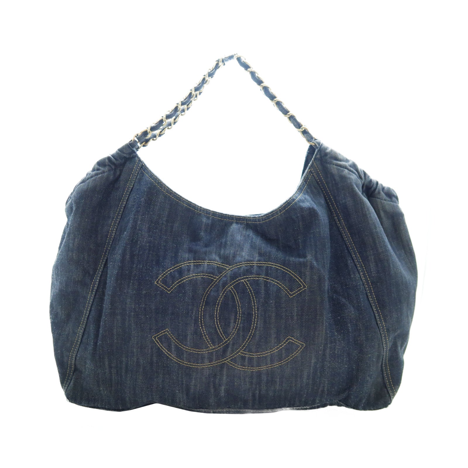 CHANEL 牛仔布Chain Shoulder Bag金扣鏈帶肩背袋藍色