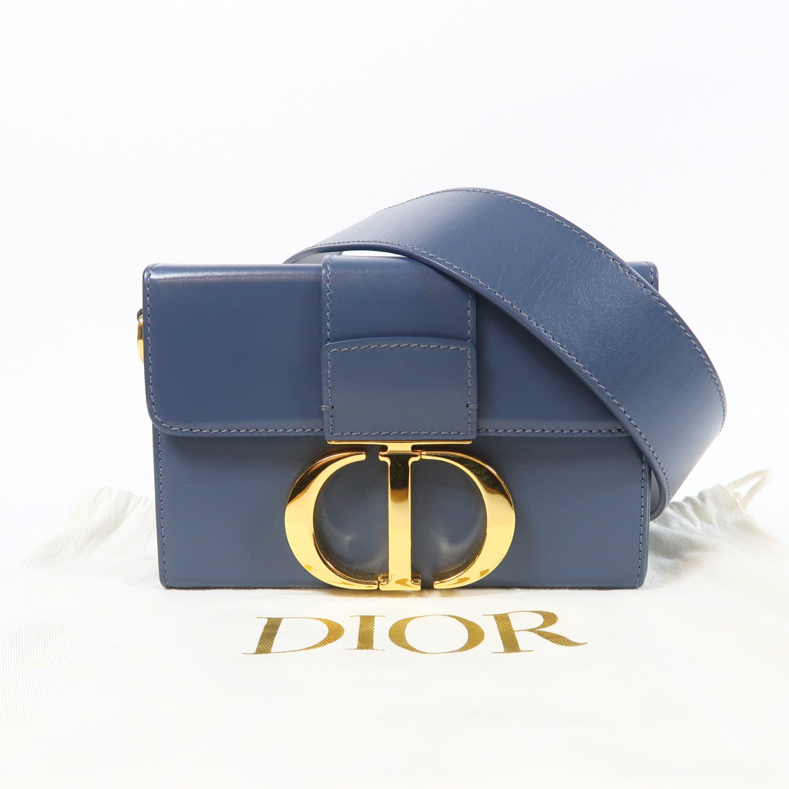 Dior 牛皮皮革Mini Montaigne金扣肩背袋藍色