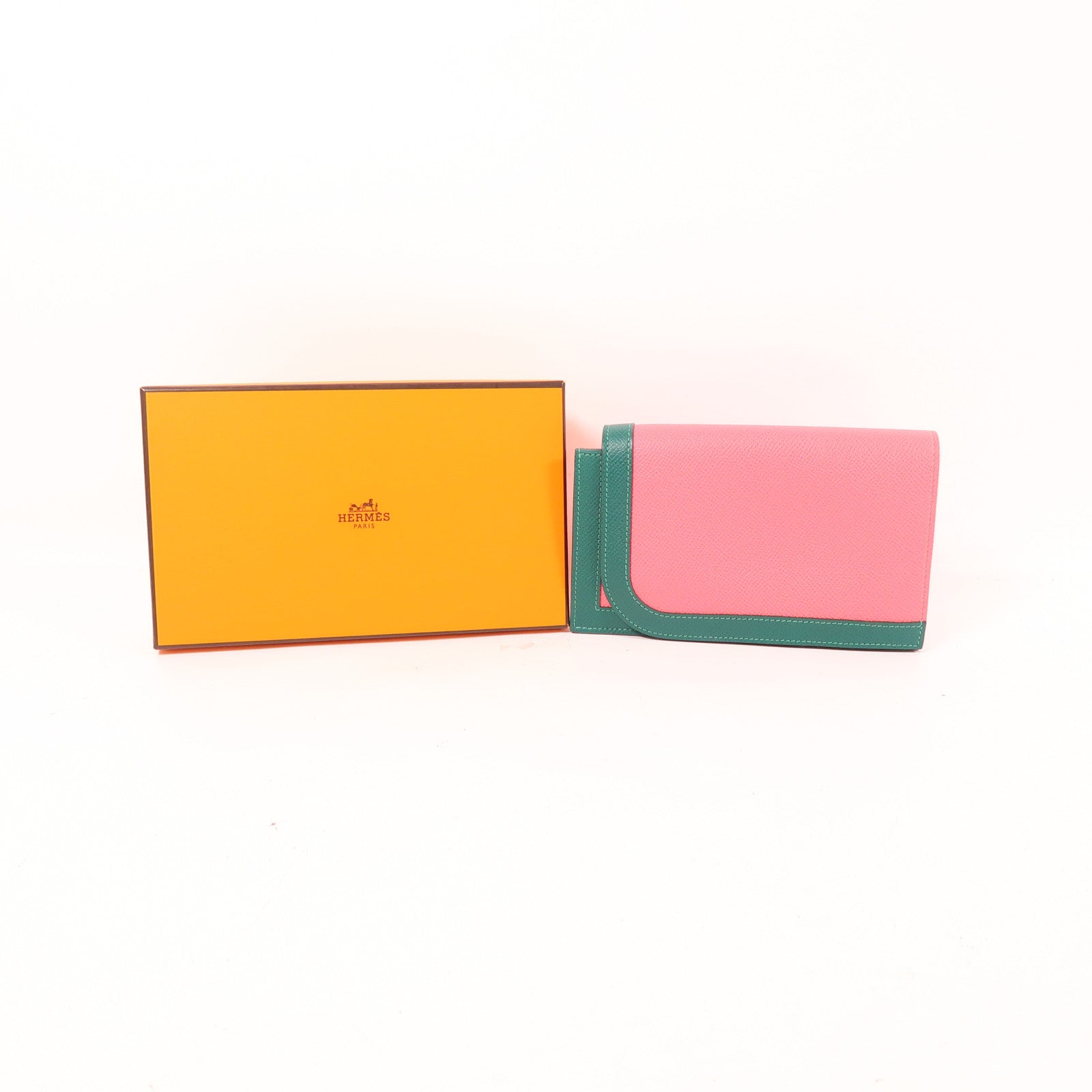 HERMES PHW Camail Long Wallet Veau Epsom Leather Pink Green