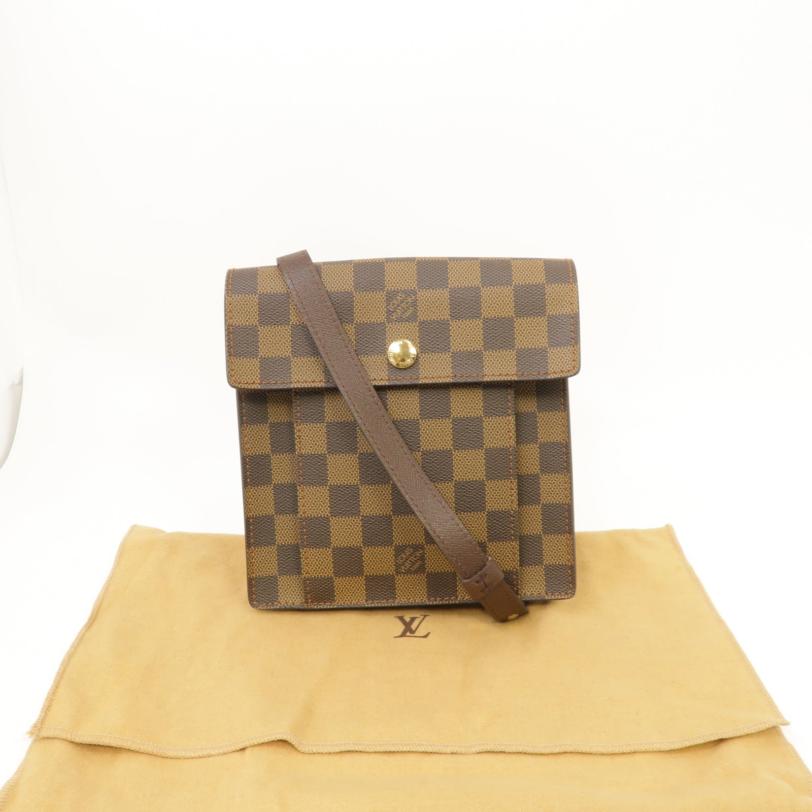 LOUIS VUITTON Damier Pimlico Shoulder Bag金扣肩背袋Ebene