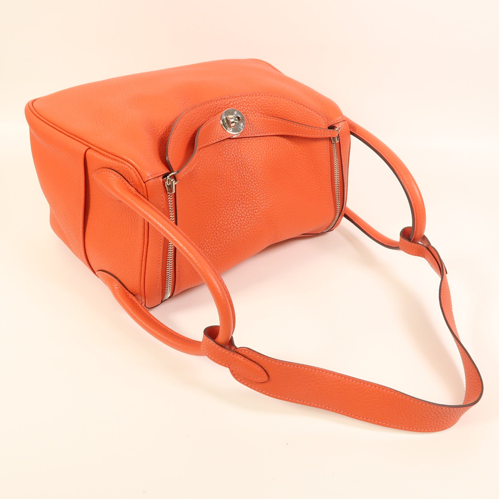 HERMES Clemence皮革Lindy 30銀扣手挽肩背兩用袋Rouge Pivoine