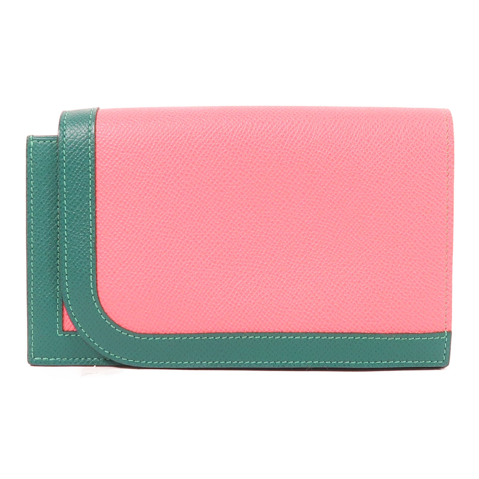 HERMES PHW Camail Long Wallet Veau Epsom Leather Pink Green