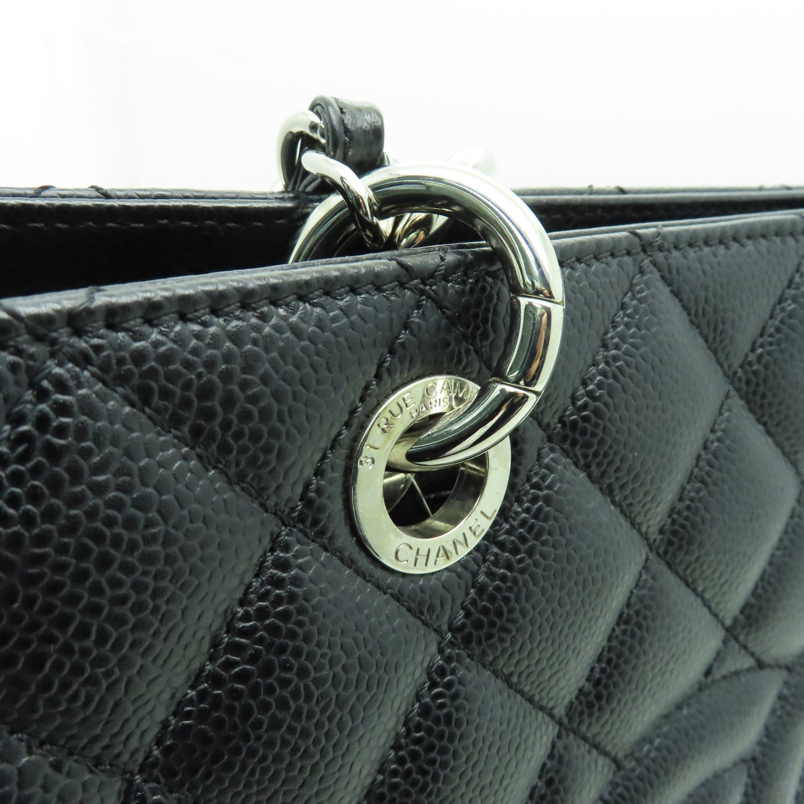 CHANEL 菱格Caviar皮革GST銀扣手挽袋黑色