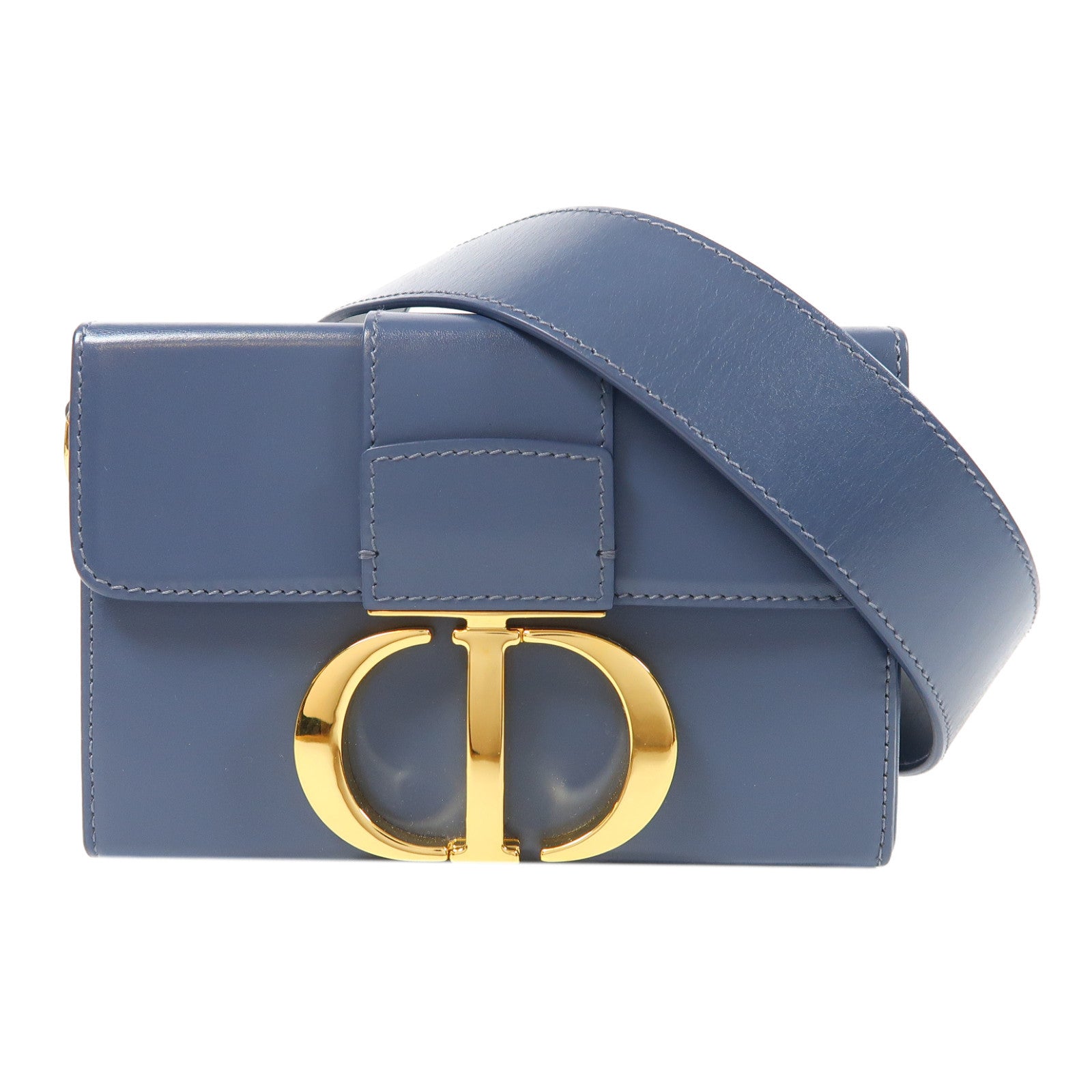 Dior 牛皮皮革Mini Montaigne金扣肩背袋藍色