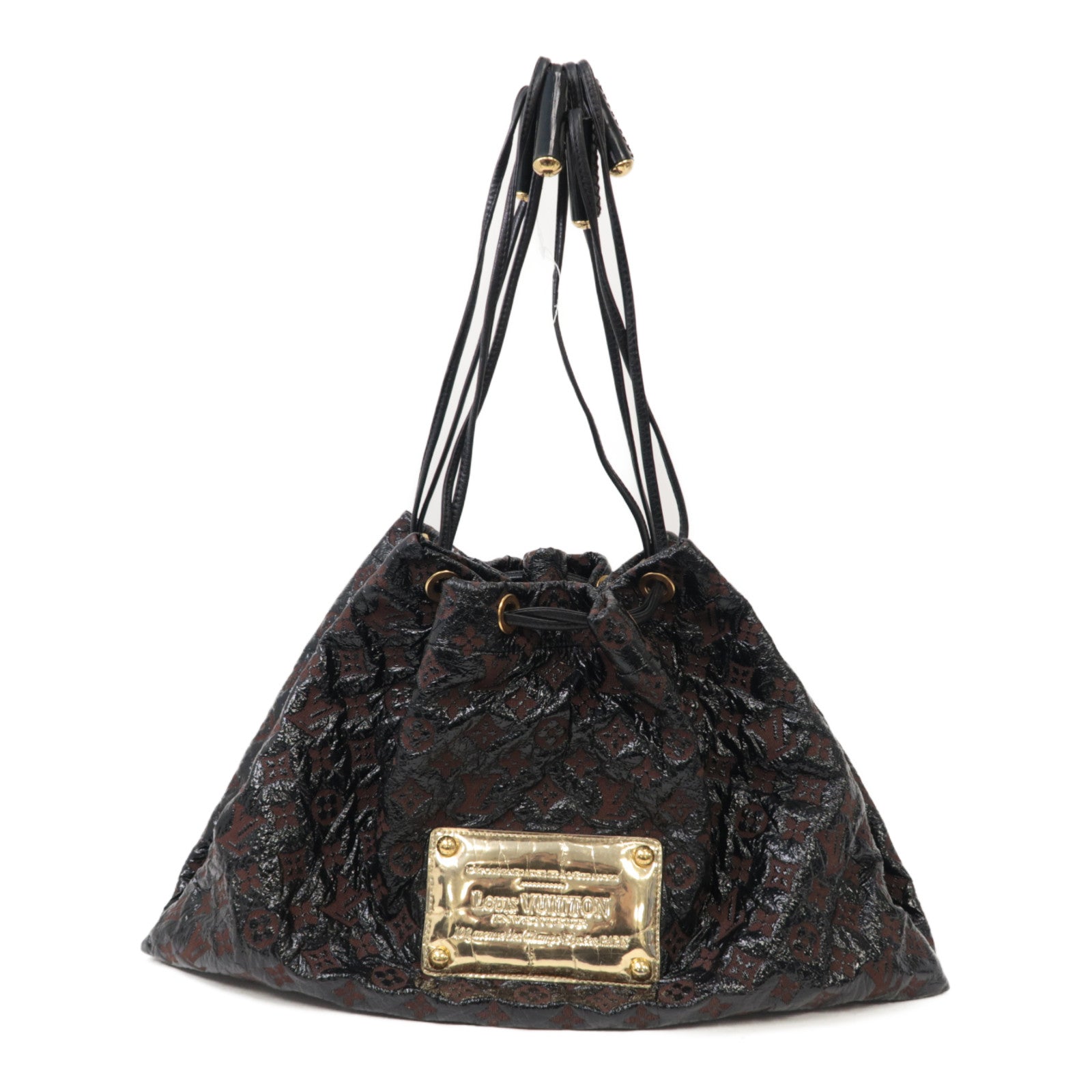 LOUIS VUITTON 【激減優惠】Monogram Envinil Squishy金扣肩背袋棕色/黑色