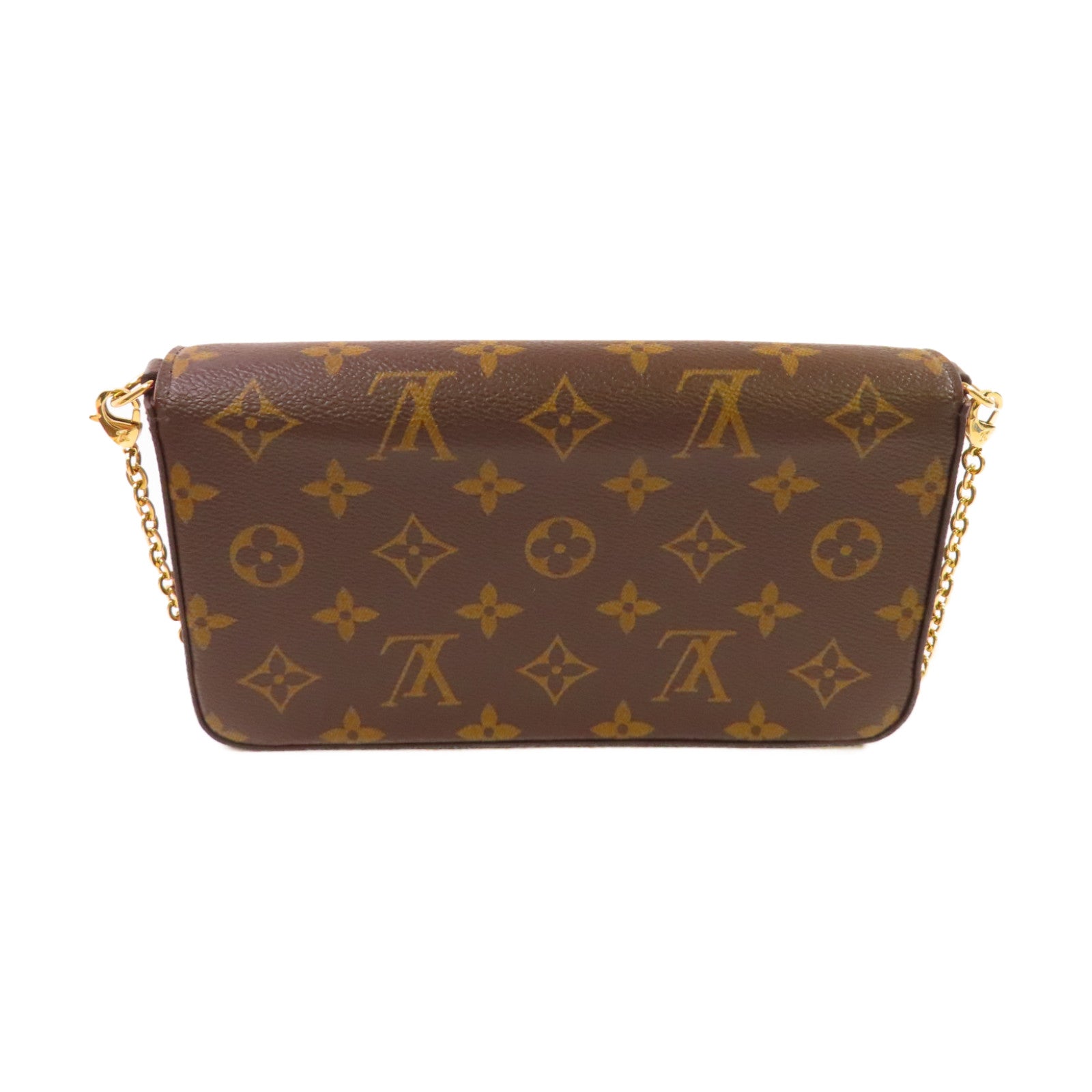 LOUIS VUITTON Monogram Felicie Pochette Shoulder Bag金扣鏈帶肩背袋啡色