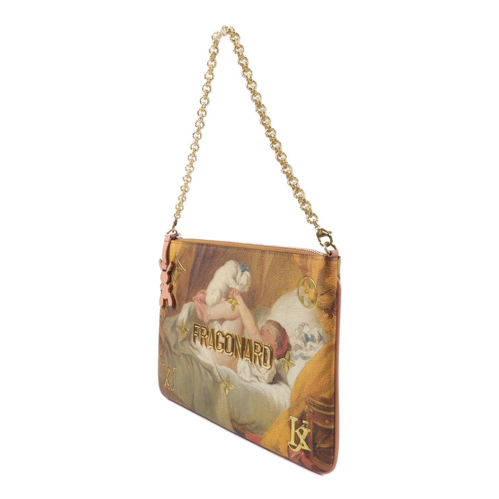LOUIS VUITTON 牛皮皮革Pochette Plat Fragonard鏈帶肩背袋