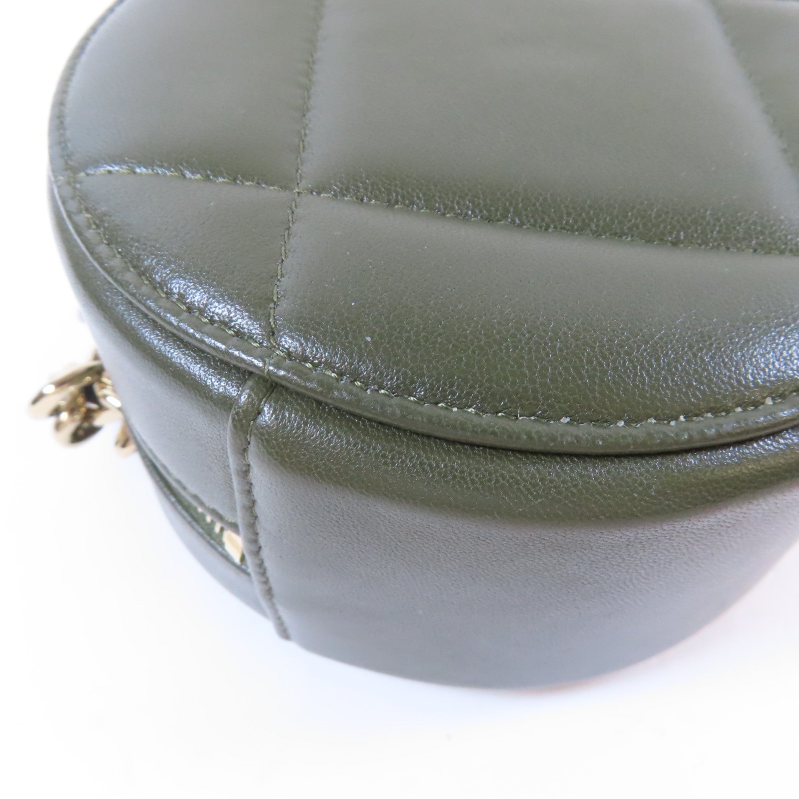 CHANEL 【激減優惠】菱格羊皮皮革Round Clutch 19金/銀扣鏈帶手挽肩背兩用袋綠色