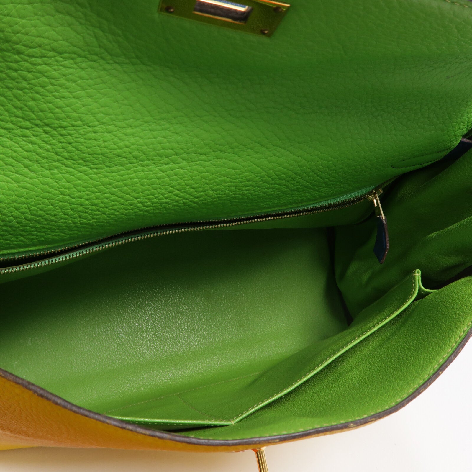 HERMES Togo皮革Kelly 35手挽肩背兩用袋Jaune/Bleu Thalassa/Vert Cru
