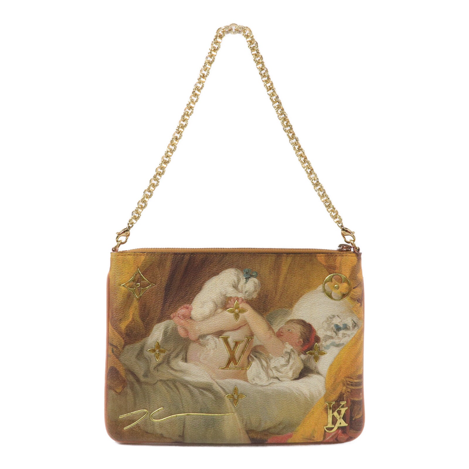 LOUIS VUITTON 牛皮皮革Pochette Plat Fragonard鏈帶肩背袋