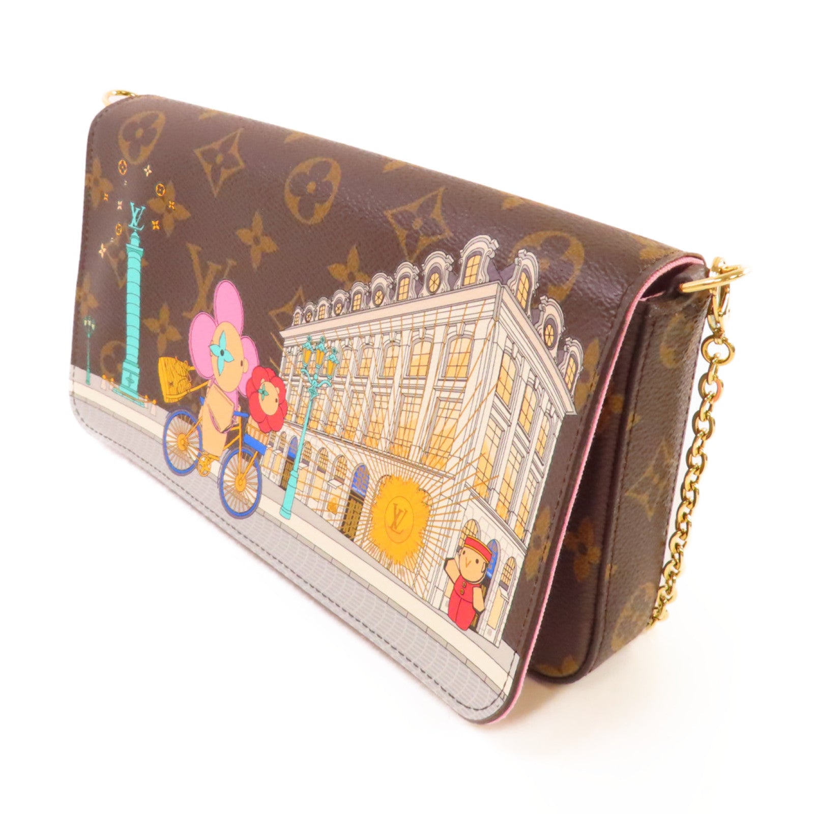 LOUIS VUITTON Monogram Felicie Pochette Shoulder Bag金扣鏈帶肩背袋啡色