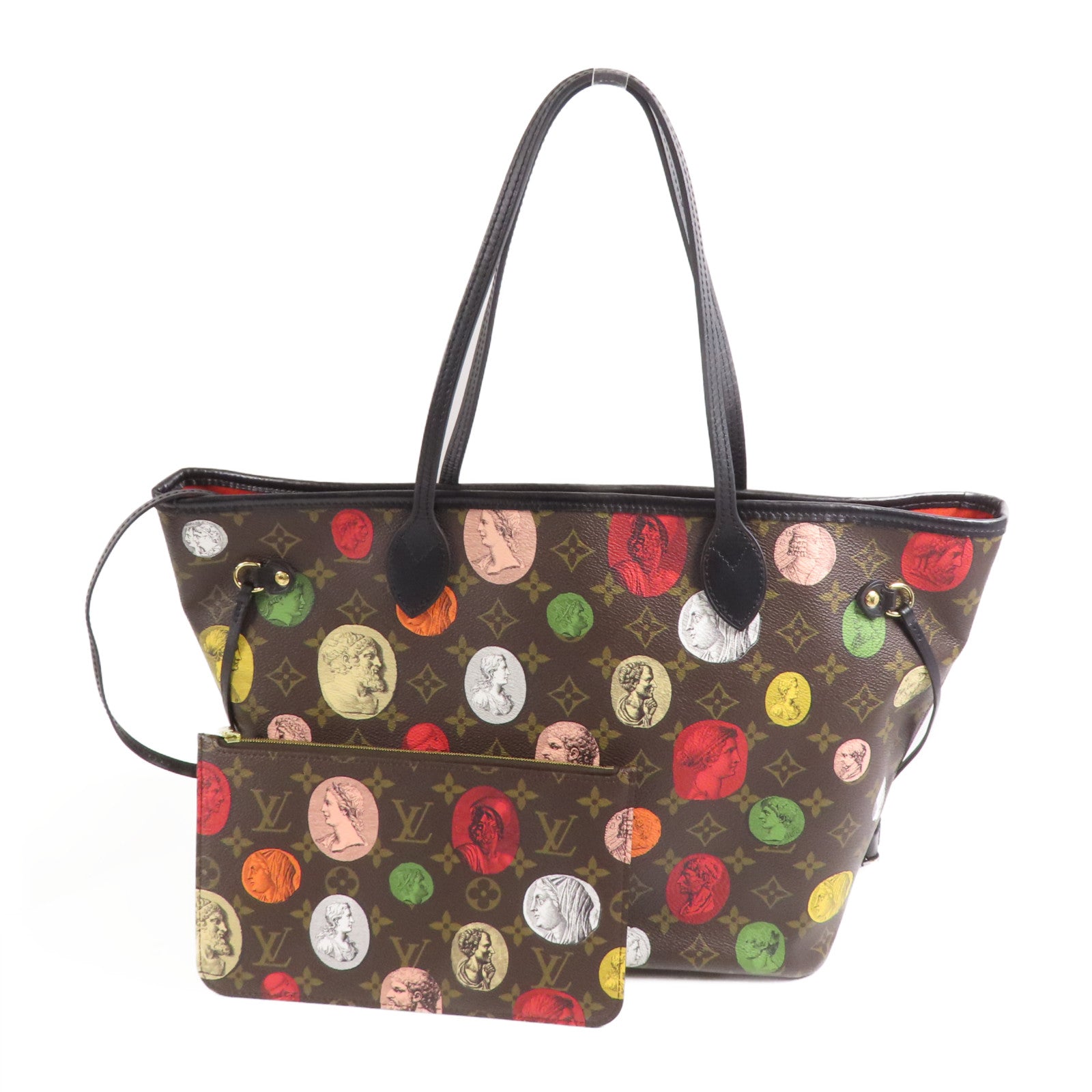 LOUIS VUITTON Monogram LV x Fornasetti Neverfull MM金扣手挽袋