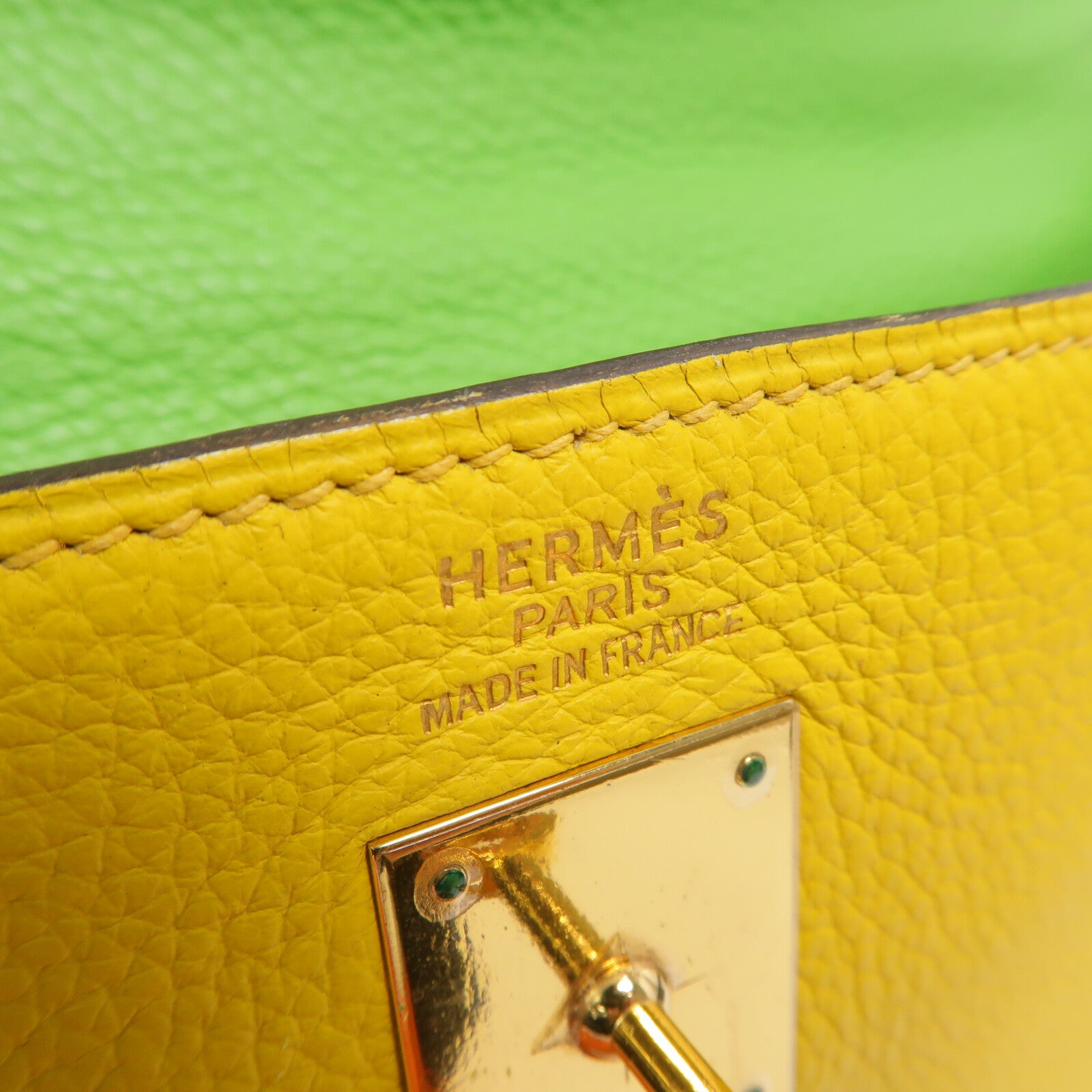 HERMES Togo皮革Kelly 35手挽肩背兩用袋Jaune/Bleu Thalassa/Vert Cru