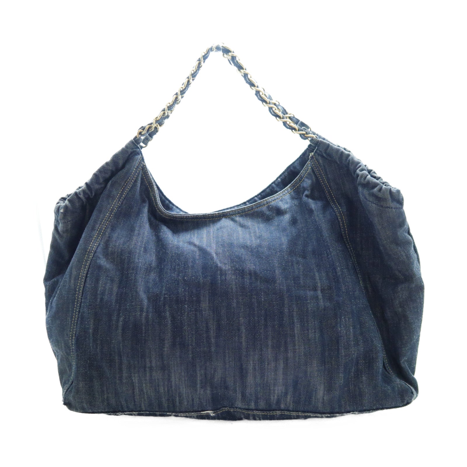 CHANEL 牛仔布Chain Shoulder Bag金扣鏈帶肩背袋藍色