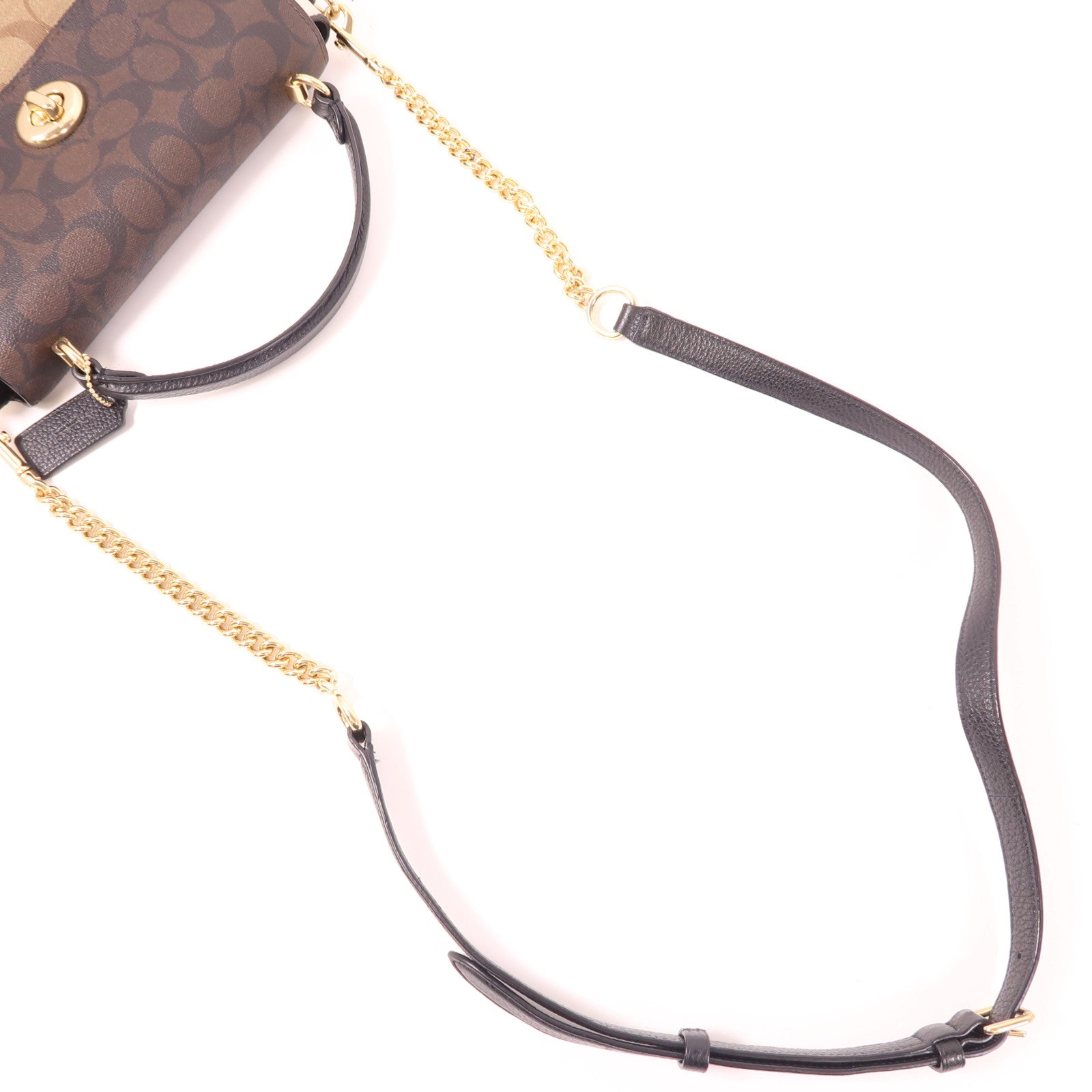 COACH GHW 2 Way Bag Coated Canvas Brown/White