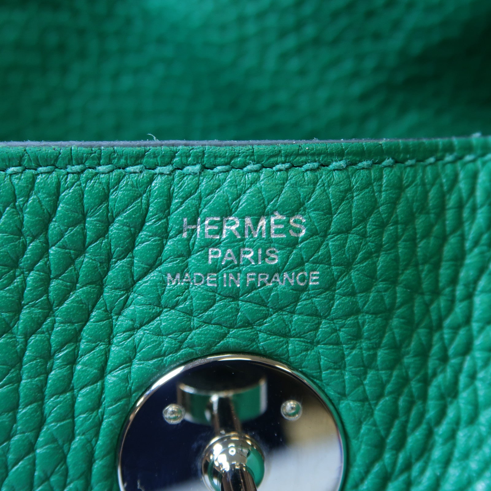 HERMES Clemence皮革Lindy 26銀扣手挽肩背兩用袋絲絨綠色