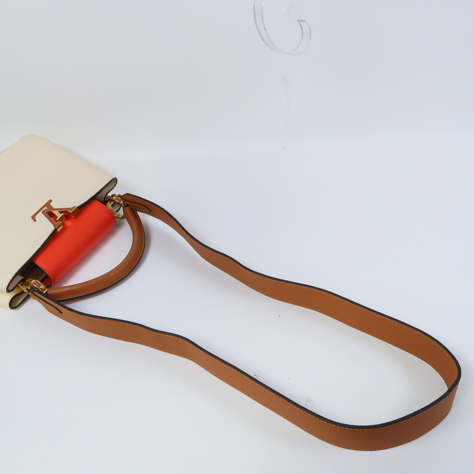 LOUIS VUITTON 【激減優惠】牛皮皮革Capucines BB金扣手挽肩背兩用袋白色/橙色