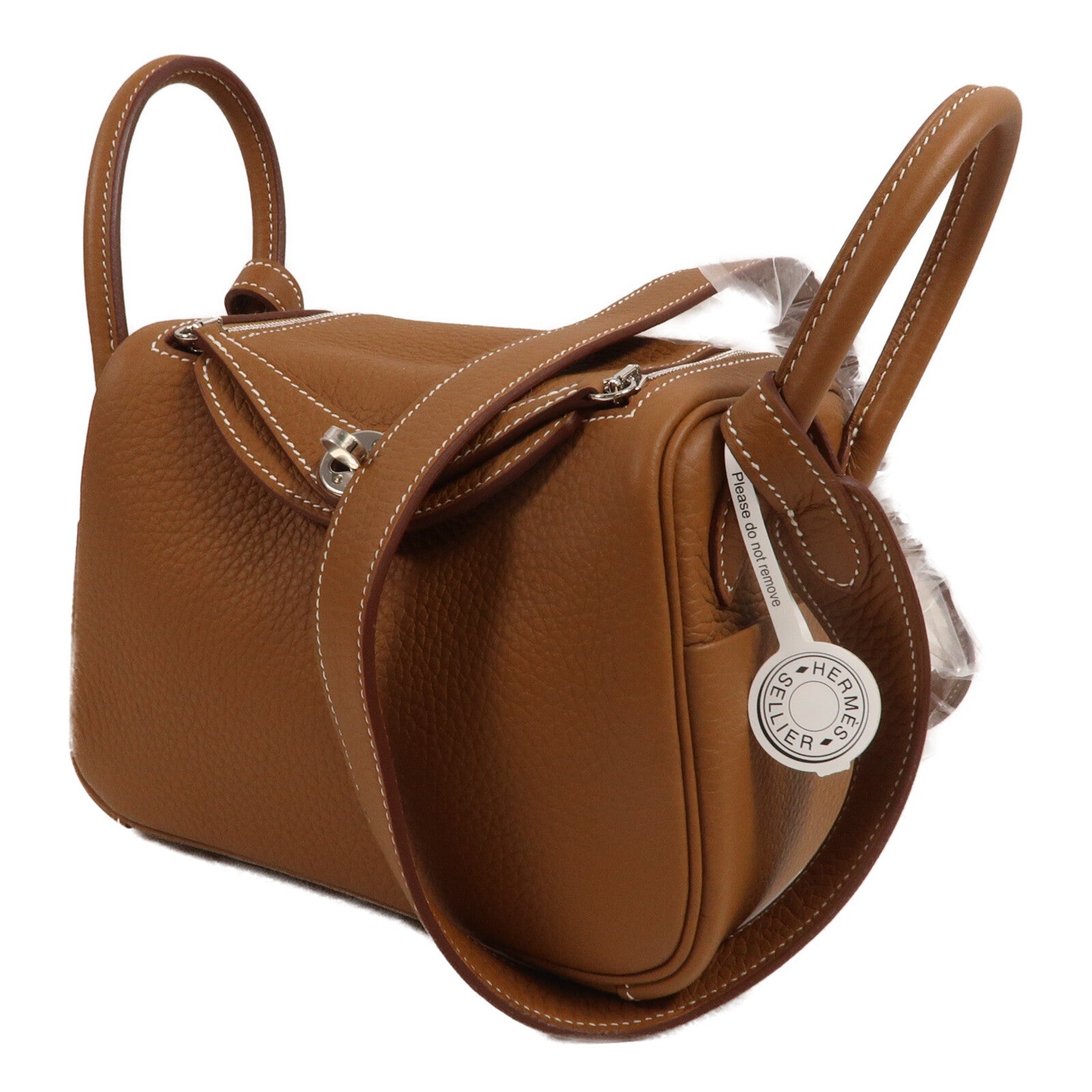 HERMES Clemence皮革Mini Lindy手挽肩背兩用袋Gold