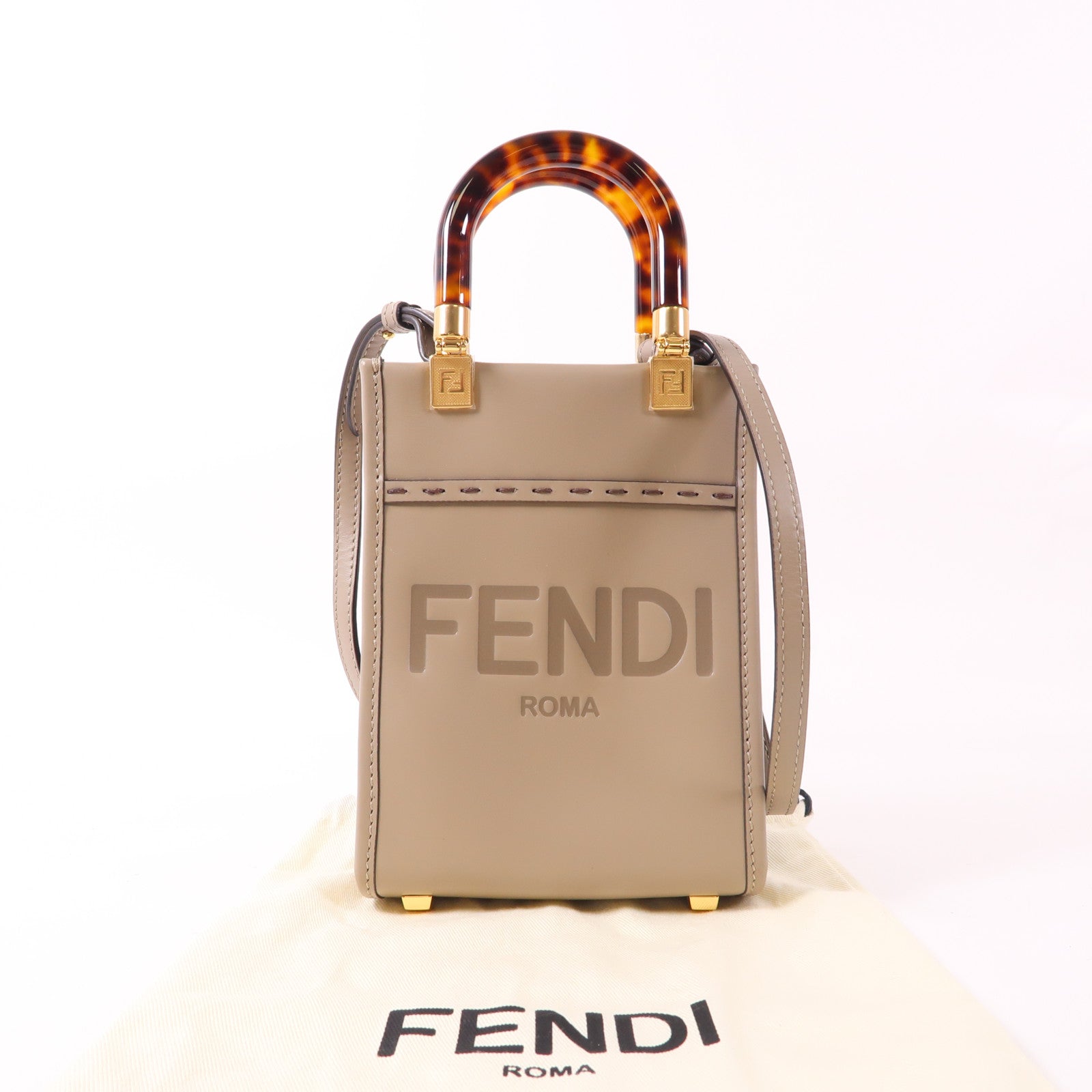 FENDI 牛皮皮革Mini Sunshine Shopper金扣手挽肩背兩用袋
