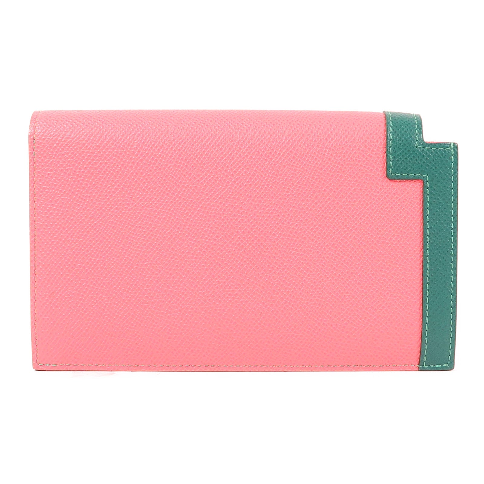 HERMES PHW Camail Long Wallet Veau Epsom Leather Pink Green