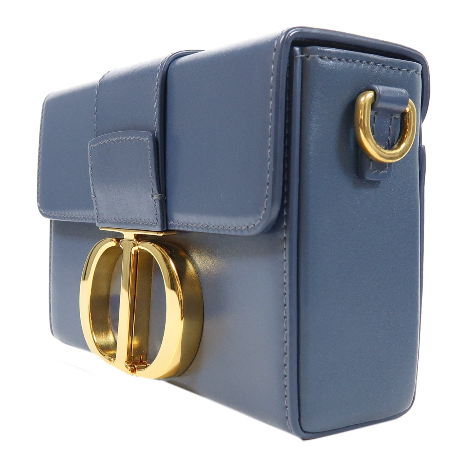 Dior 牛皮皮革Mini Montaigne金扣肩背袋藍色