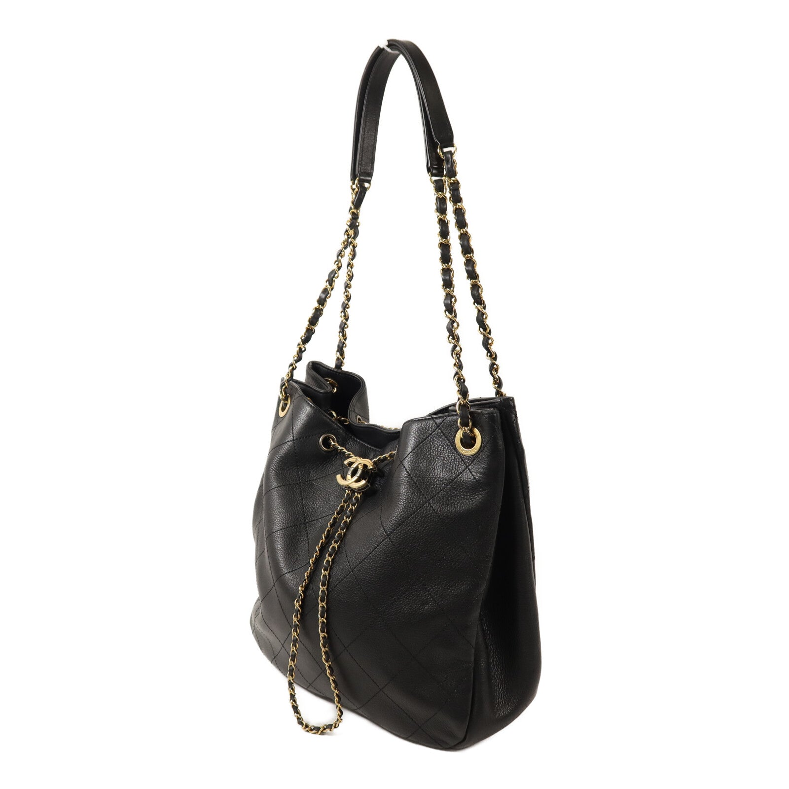 CHANEL 牛皮皮革Bucket Bag鏈帶肩背袋