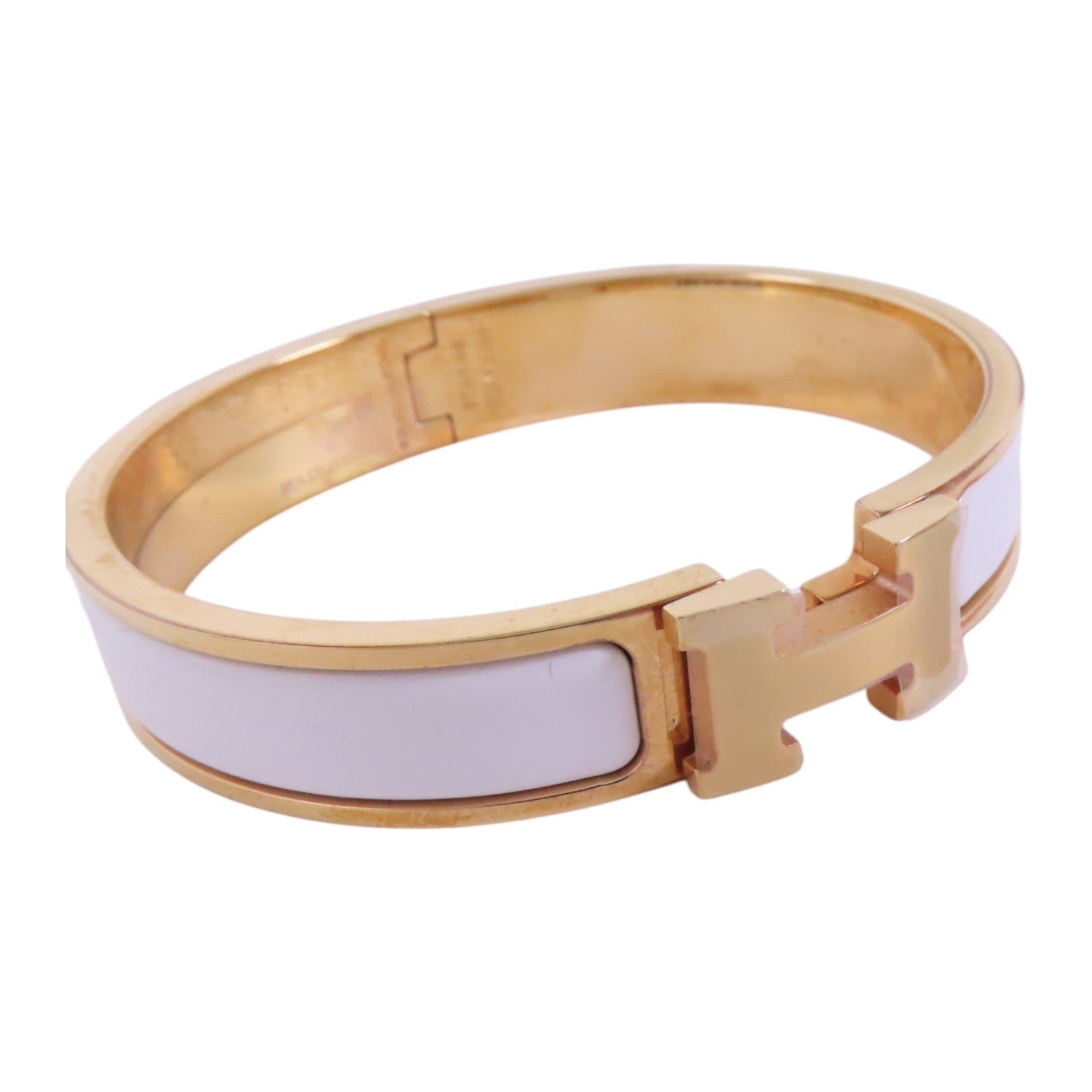 HERMES SHW Clic H Bracelet Bangle Metal Enamel White