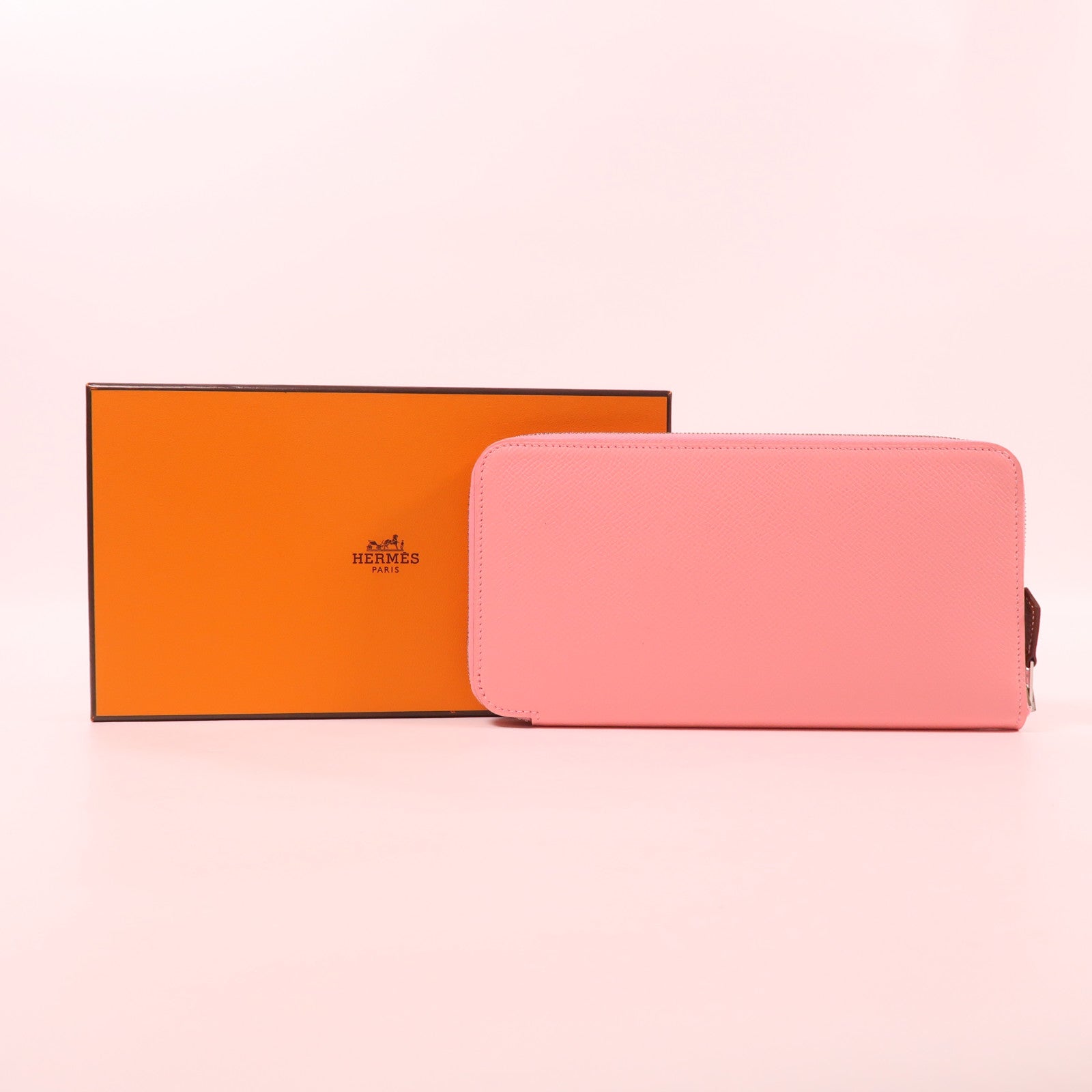 HERMES Epsom皮革Silk In Classic銀扣長錢包Rose Confetti