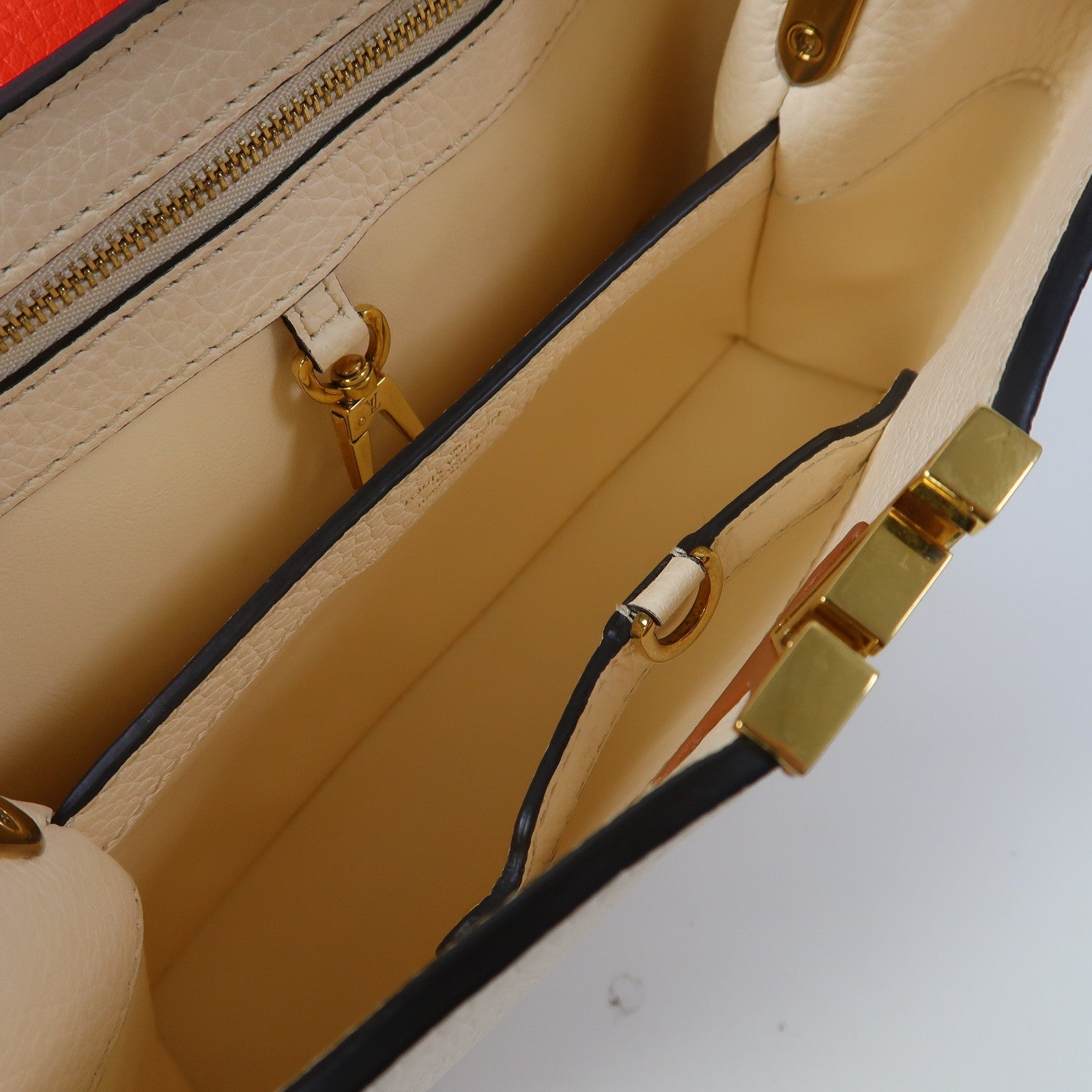 LOUIS VUITTON 【激減優惠】牛皮皮革Capucines BB金扣手挽肩背兩用袋白色/橙色