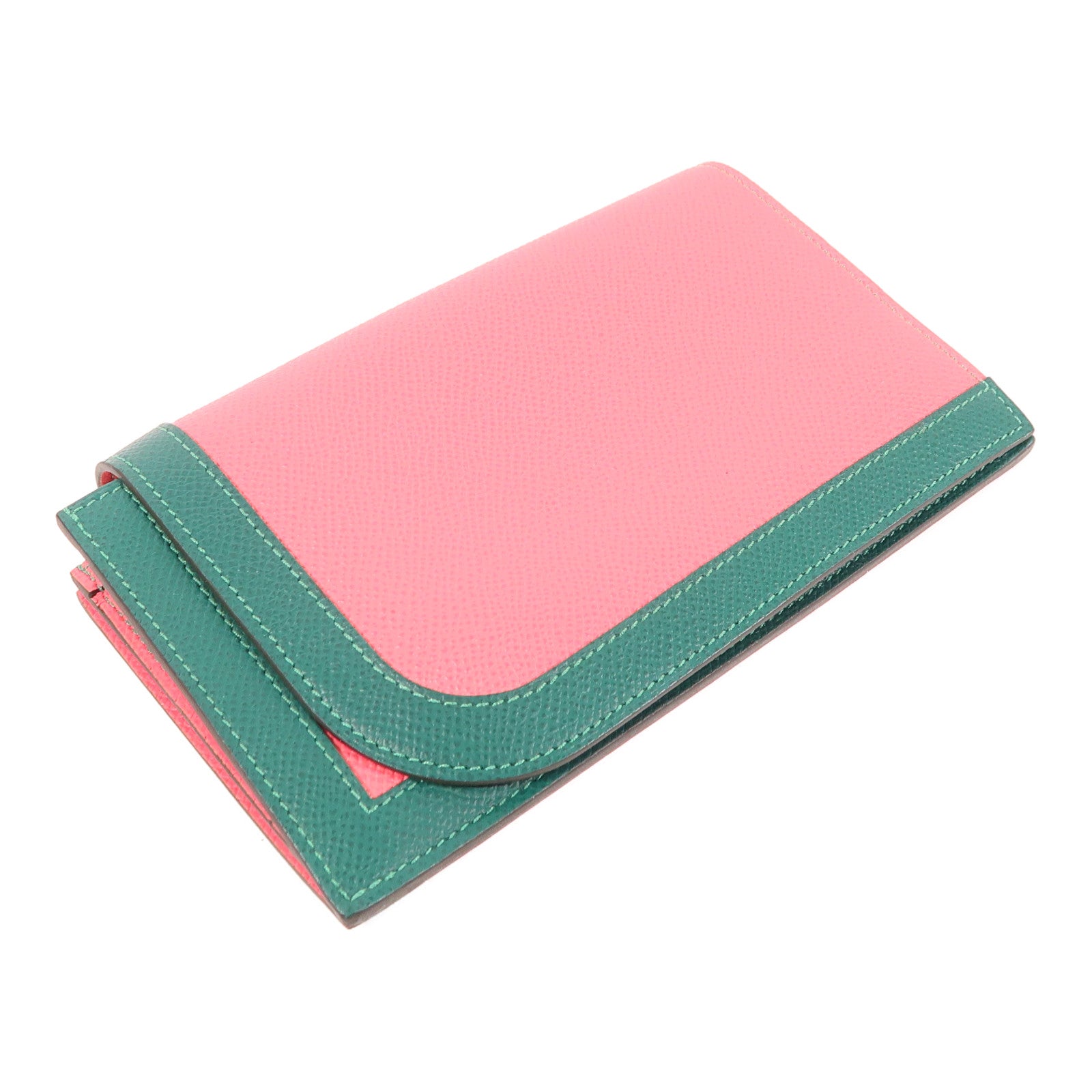 HERMES PHW Camail Long Wallet Veau Epsom Leather Pink Green