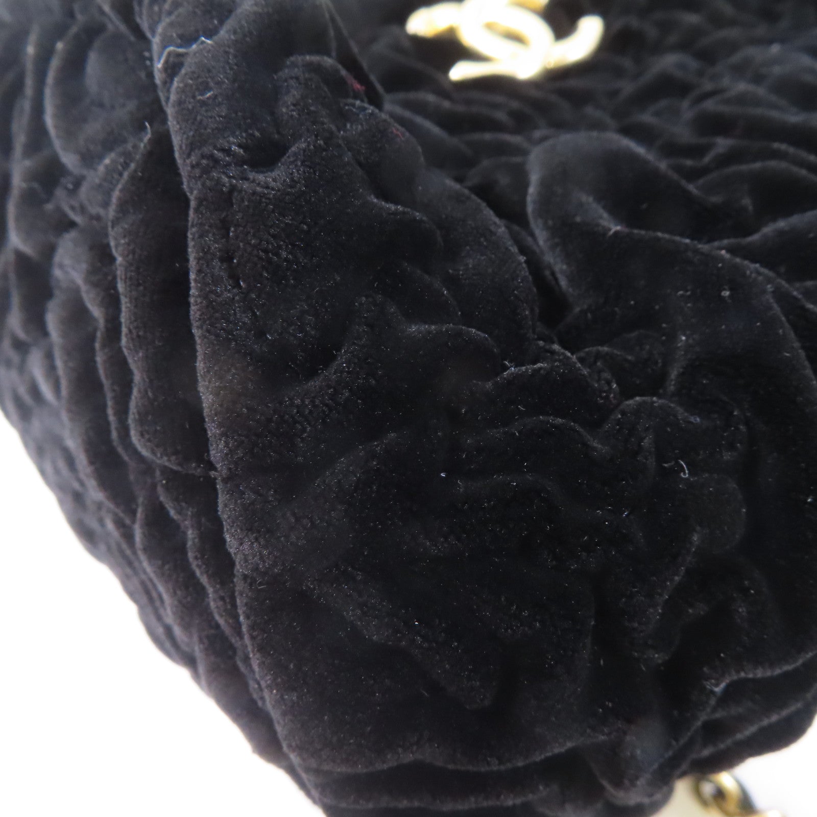 CHANEL Velvet 2Way Shoulder Bag金扣鏈帶手挽肩背兩用袋黑色