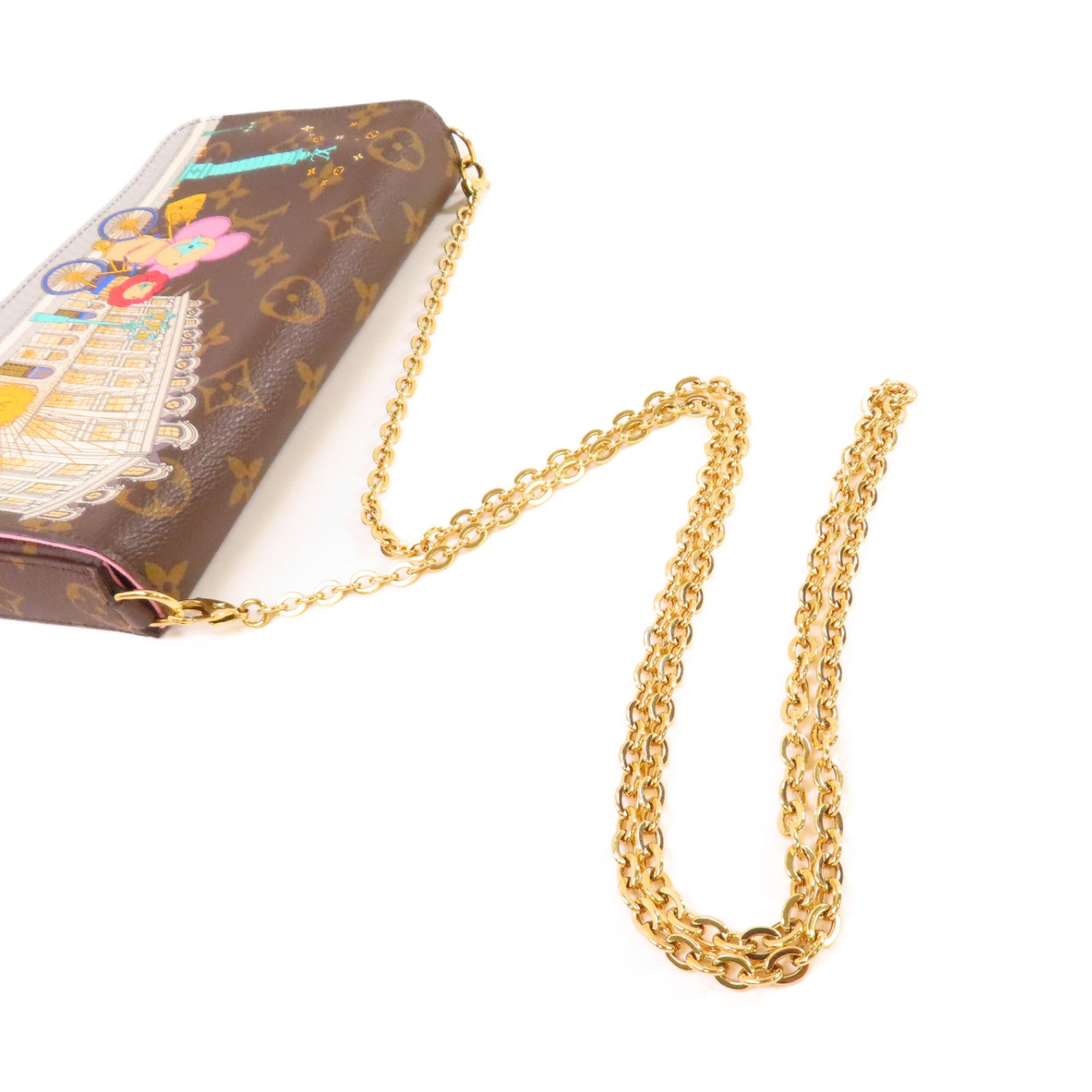 LOUIS VUITTON Monogram Felicie Pochette Shoulder Bag金扣鏈帶肩背袋啡色