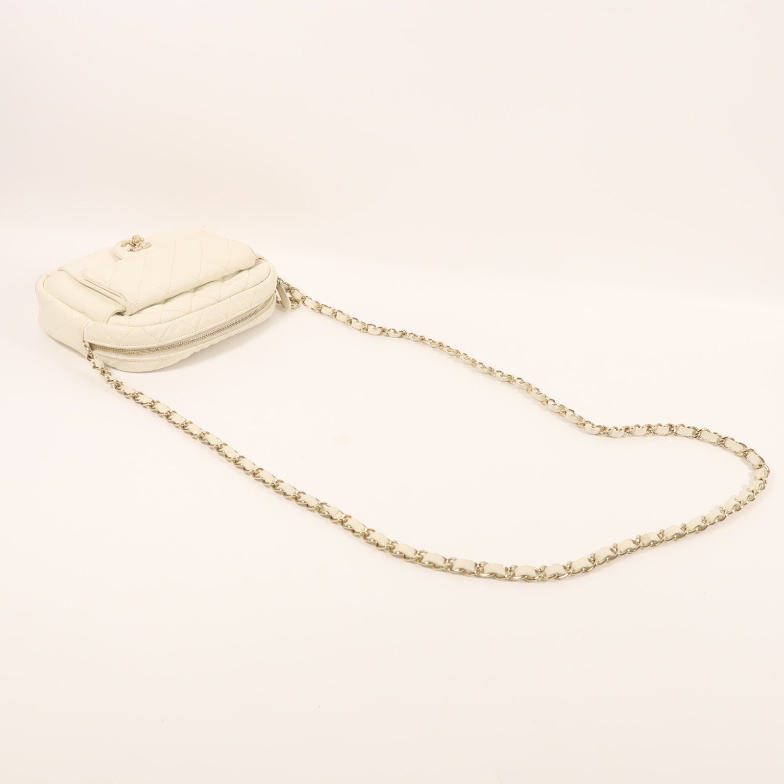 CHANEL 牛皮皮革Shoulder Bag 金扣鏈帶肩背袋