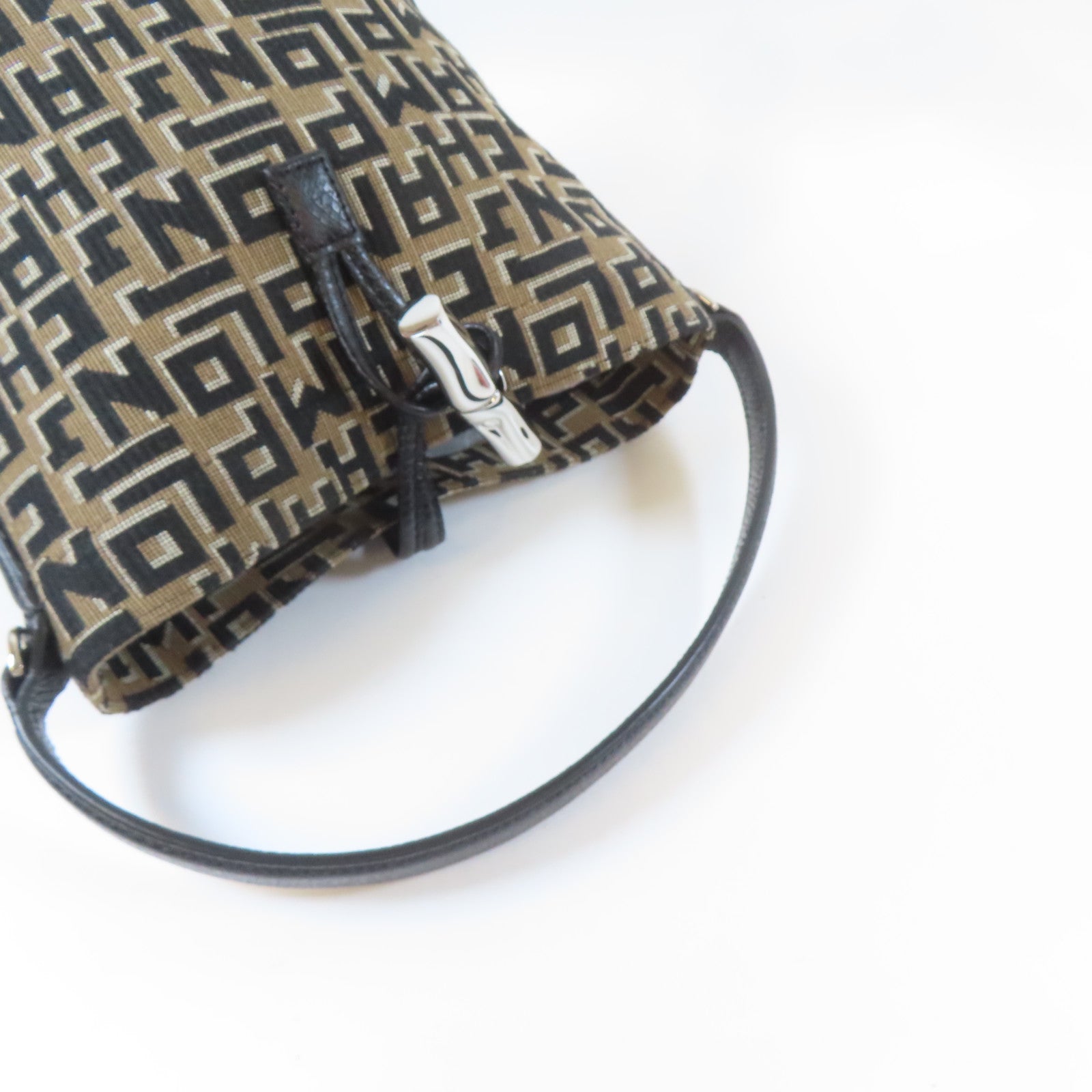 Longchamp 帆布2 Way Shoulder銀扣手挽肩背兩用袋黑色/啡色