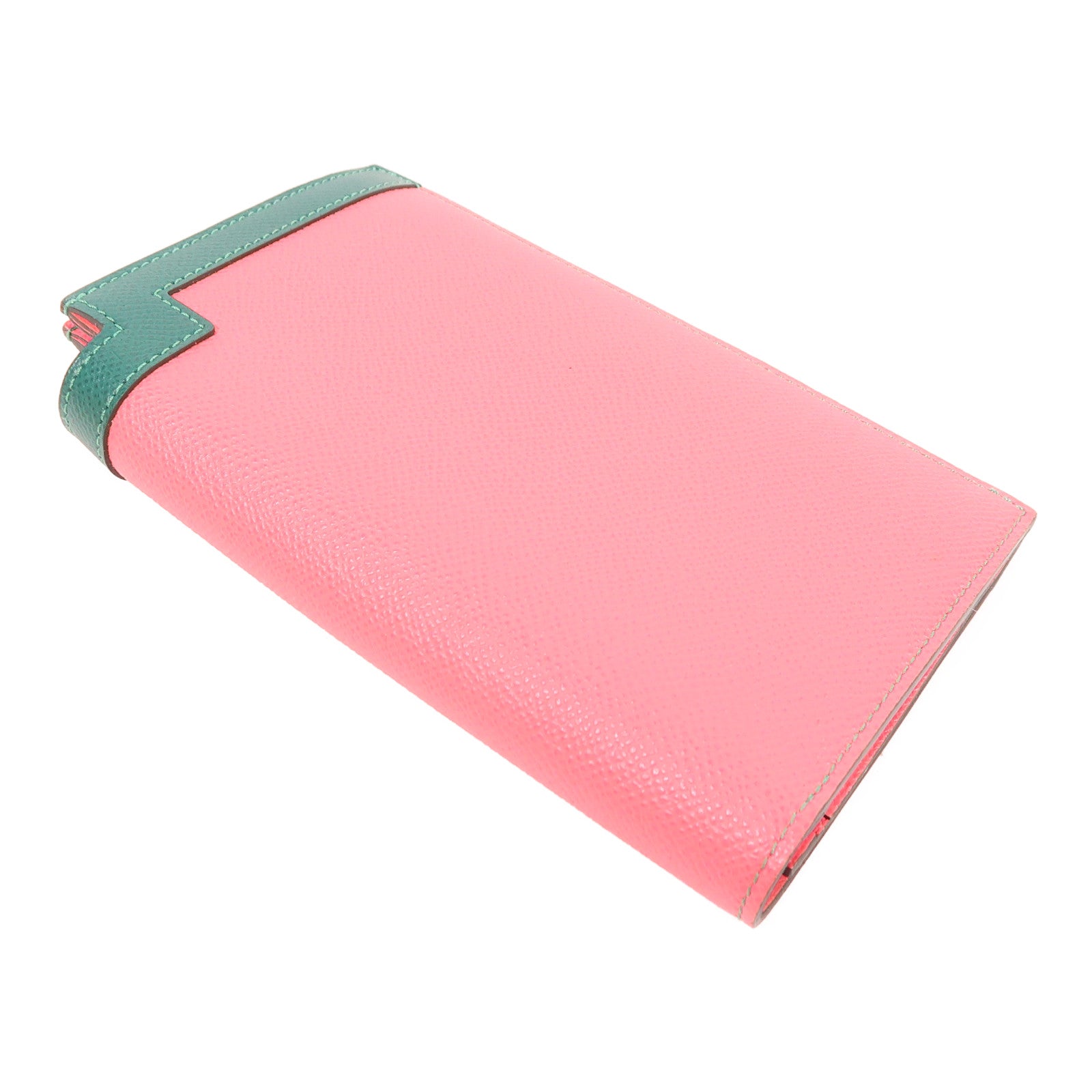 HERMES PHW Camail Long Wallet Veau Epsom Leather Pink Green