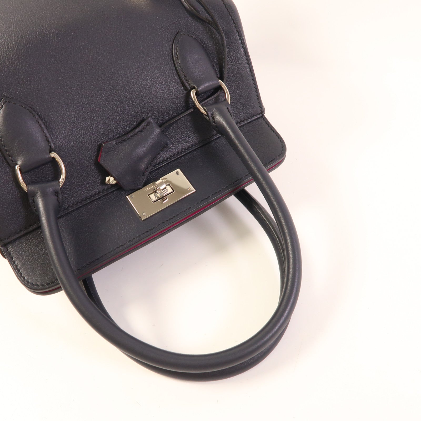 HERMES Evercolor皮革Toolbox 20銀扣手挽肩背兩用袋Bleu Indigo/Fuchsia